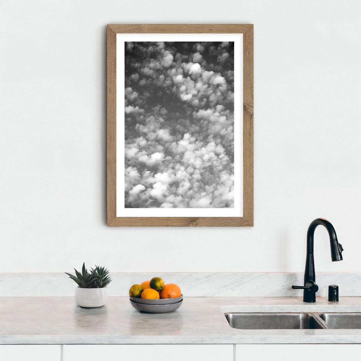 Sky Clouds and Counting Sheep Art Print Oak Frame – image 8