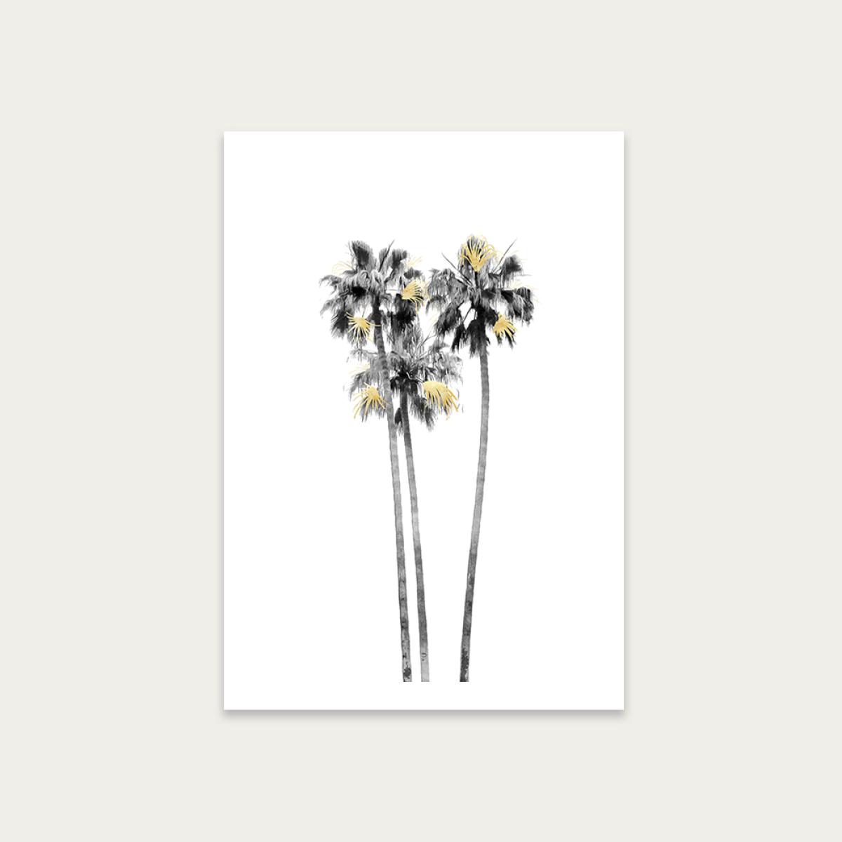 Palm Tree Black White and Gold 3 Art Print Unframed