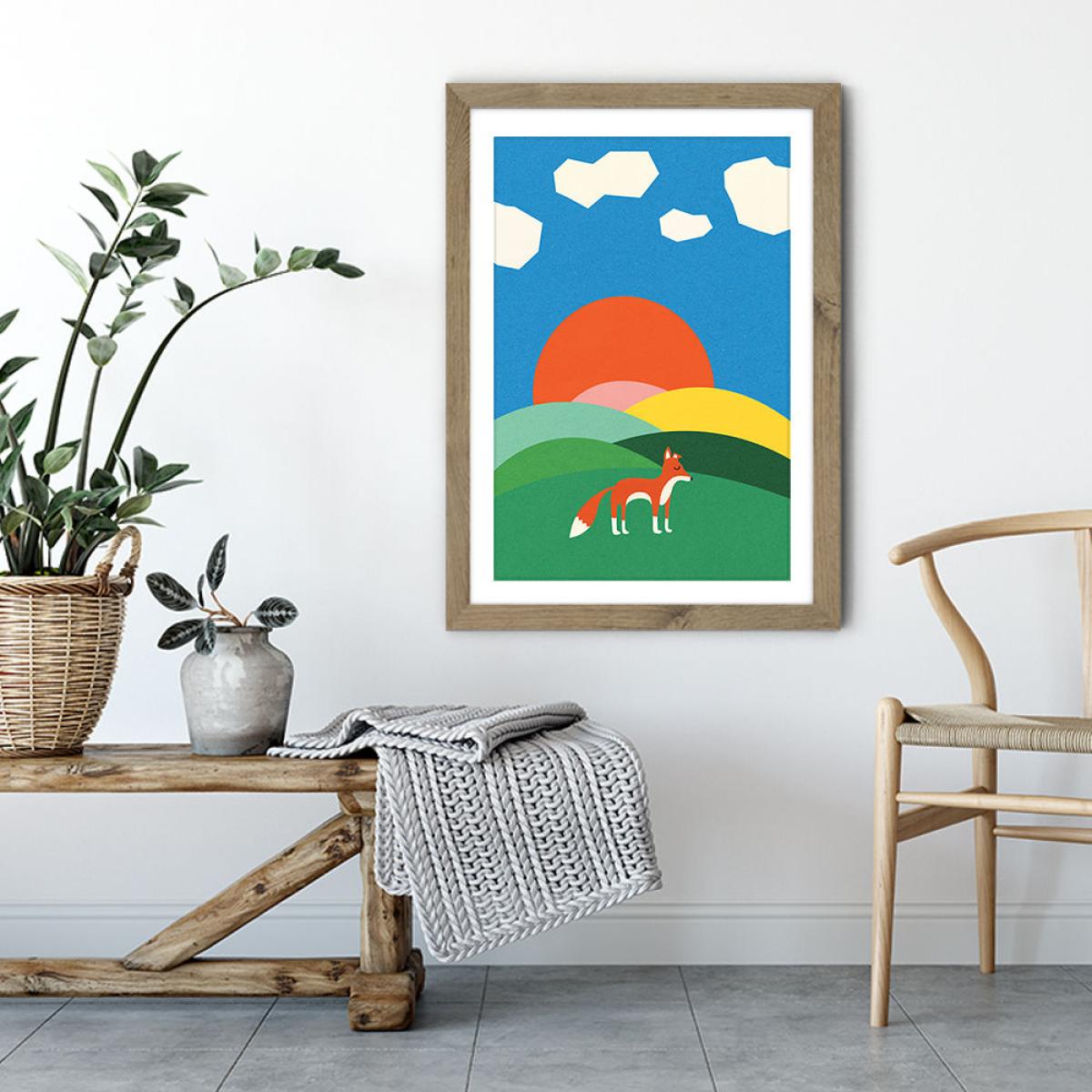 Fox and Field Art Print Oak Frame – image 4