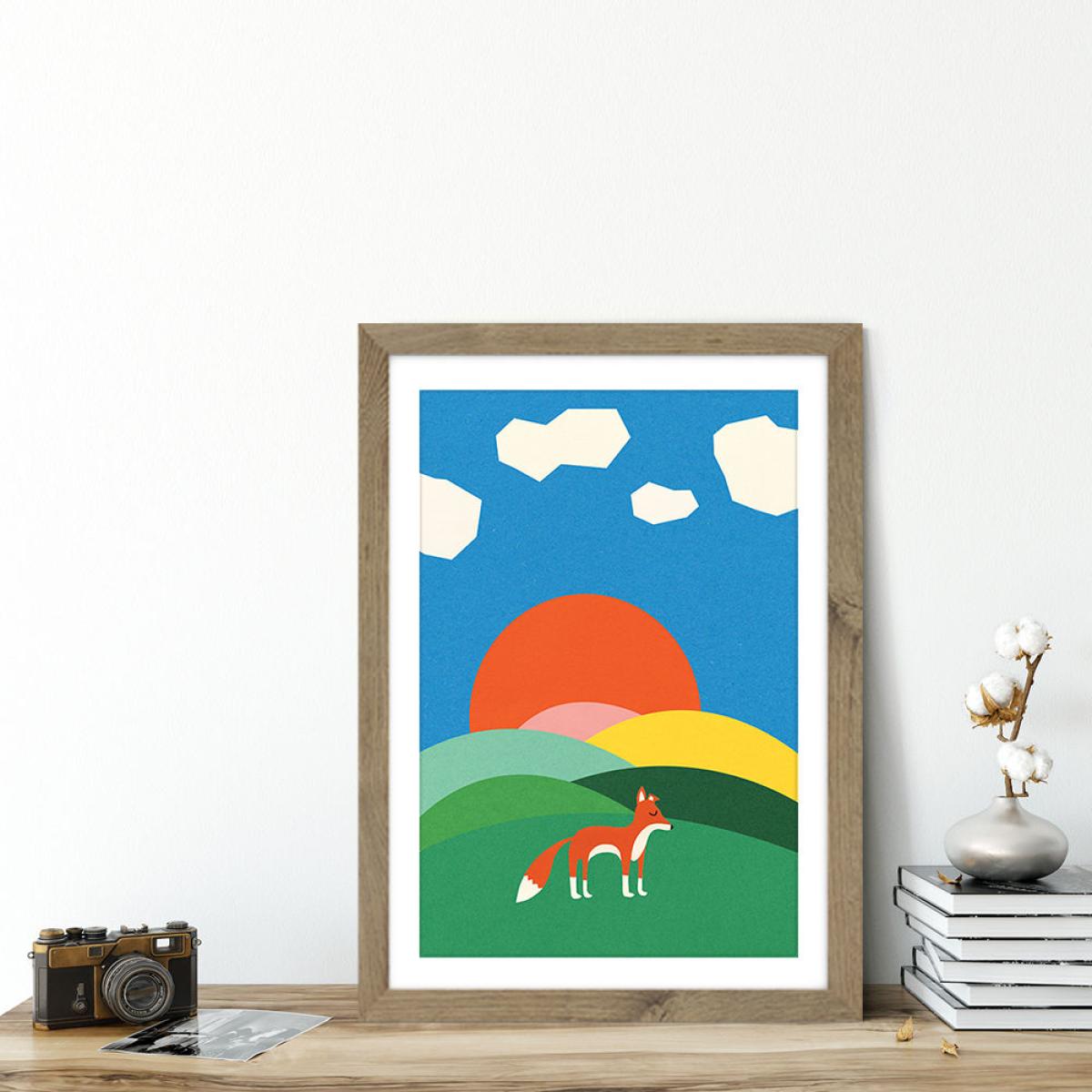 Fox and Field Art Print Oak Frame – image 5
