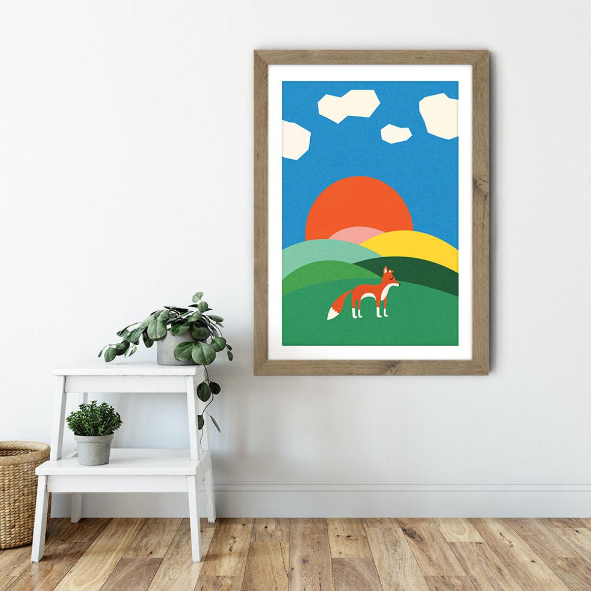 Fox and Field Art Print Oak Frame – image 6