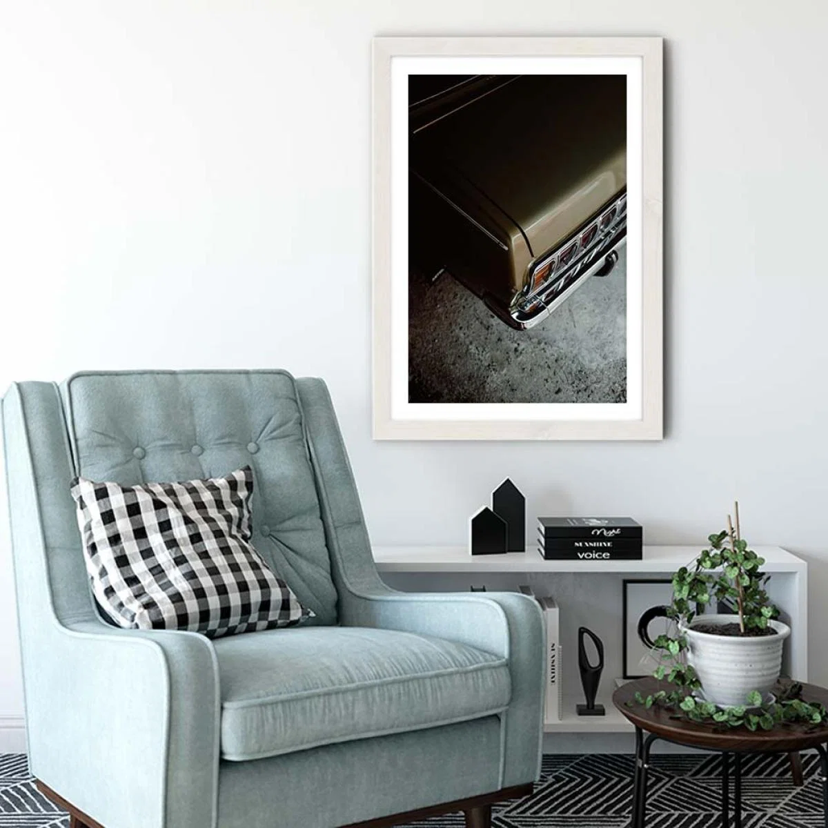 Green Car Art Print White Frame – image 4