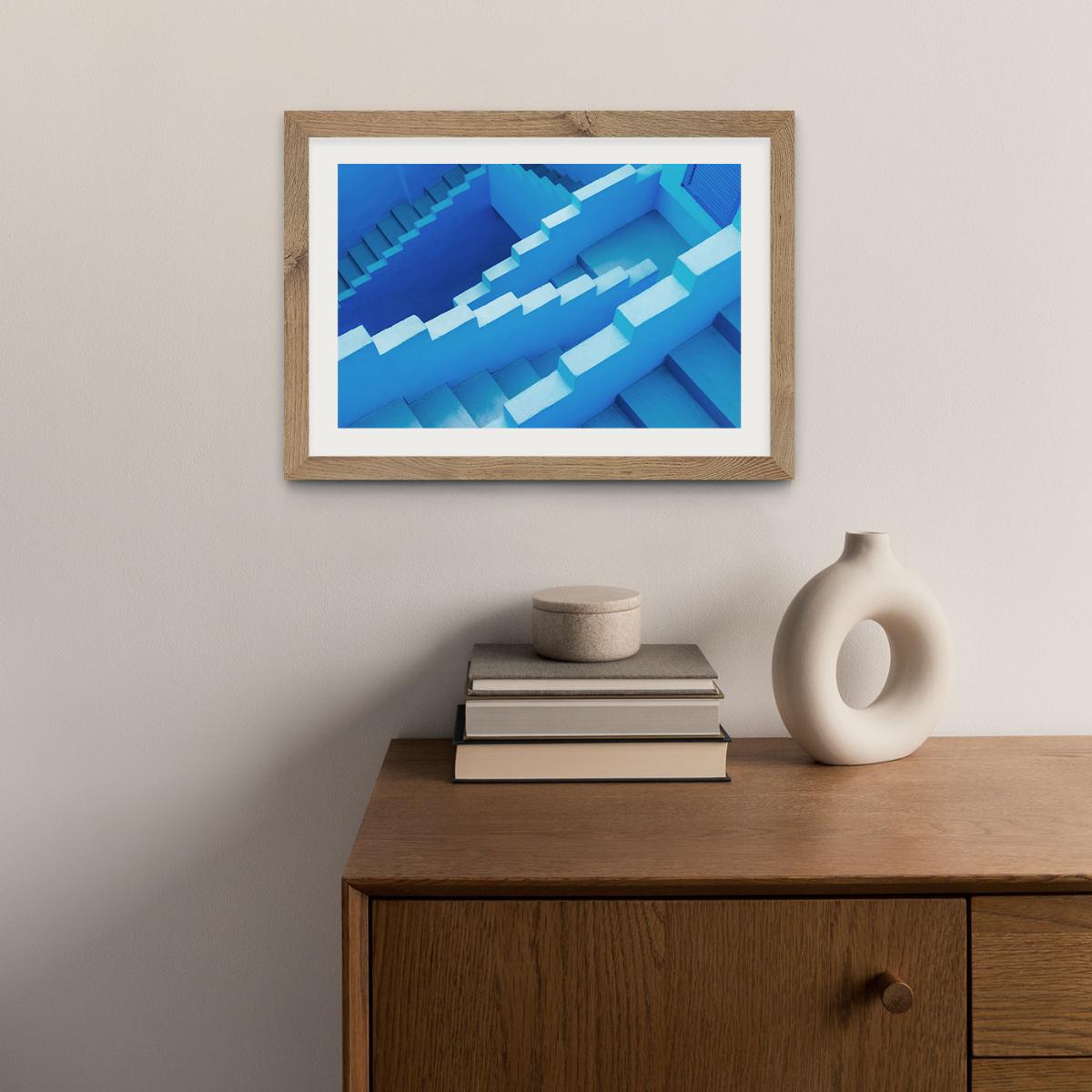 Blue Maze Art Print Oak Frame – image 2