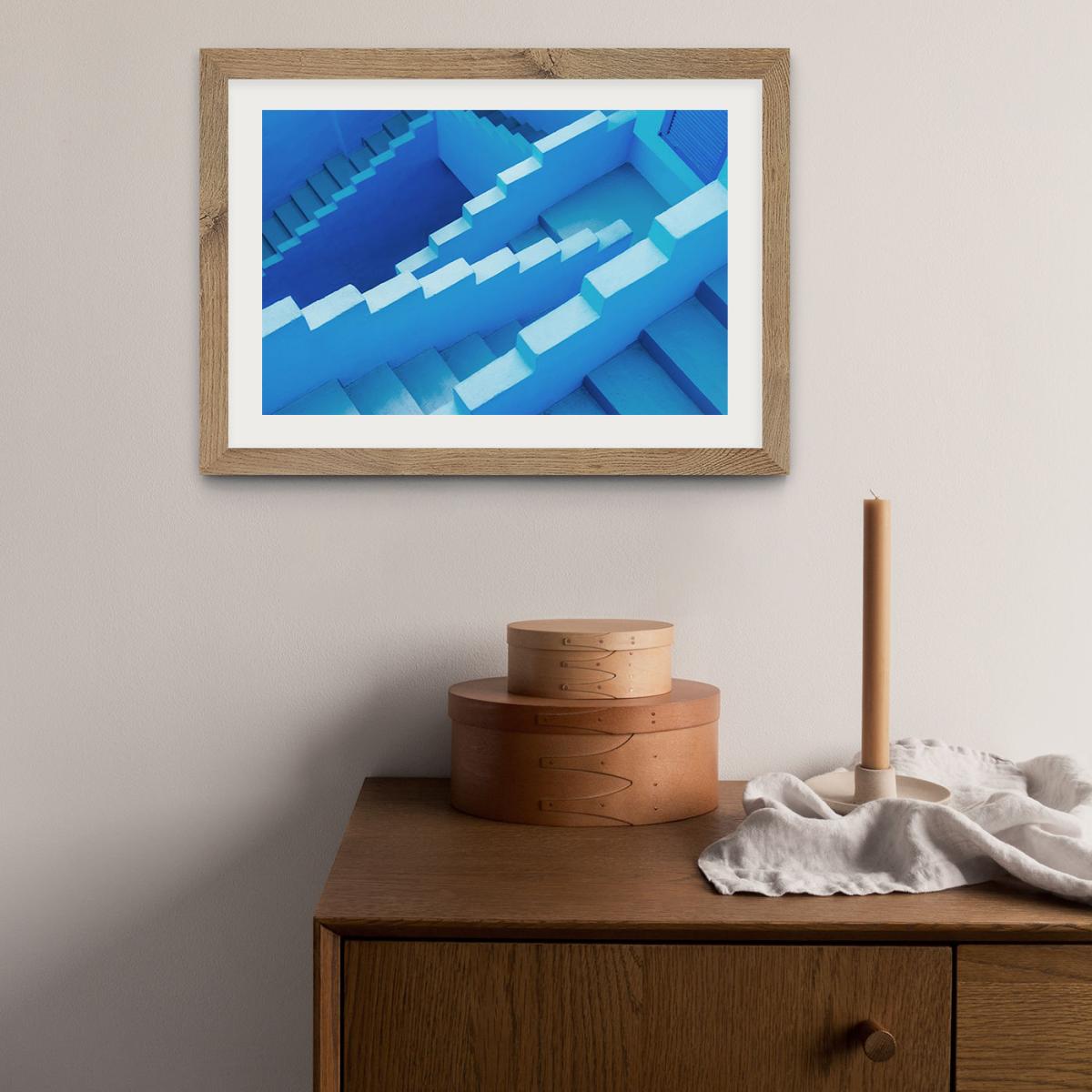 Blue Maze Art Print Oak Frame – image 3