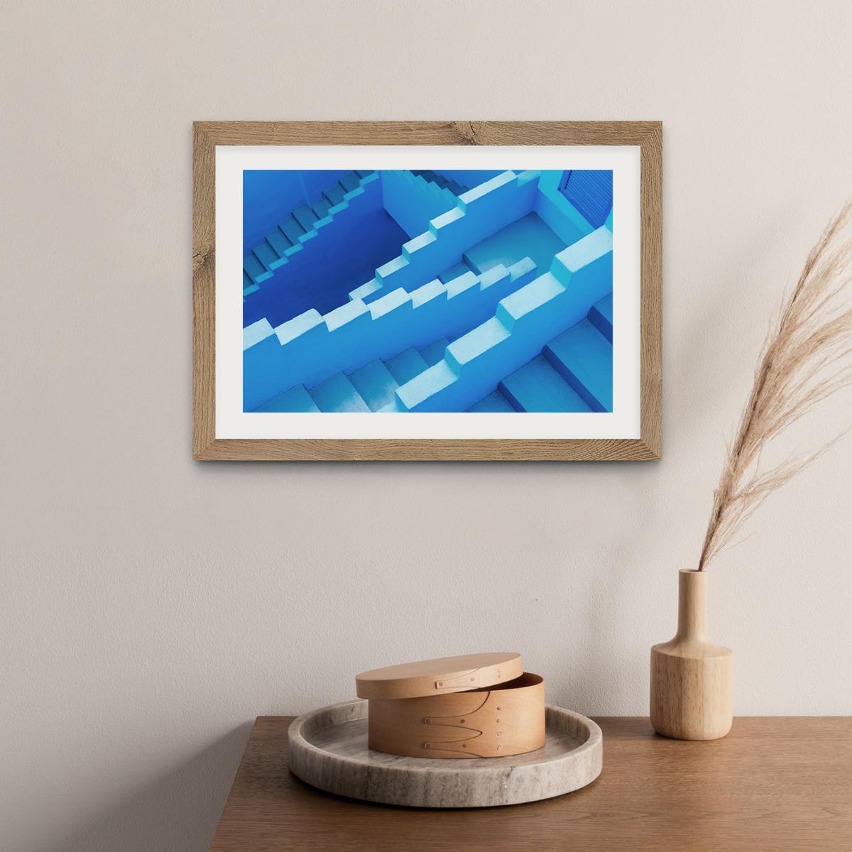 Blue Maze Art Print Oak Frame – image 4