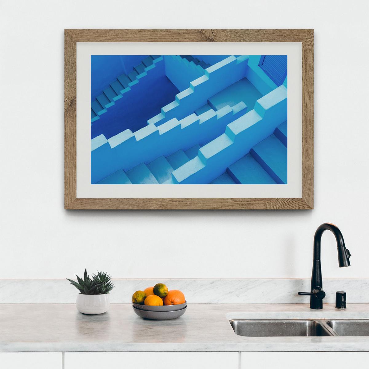 Blue Maze Art Print Oak Frame – image 5
