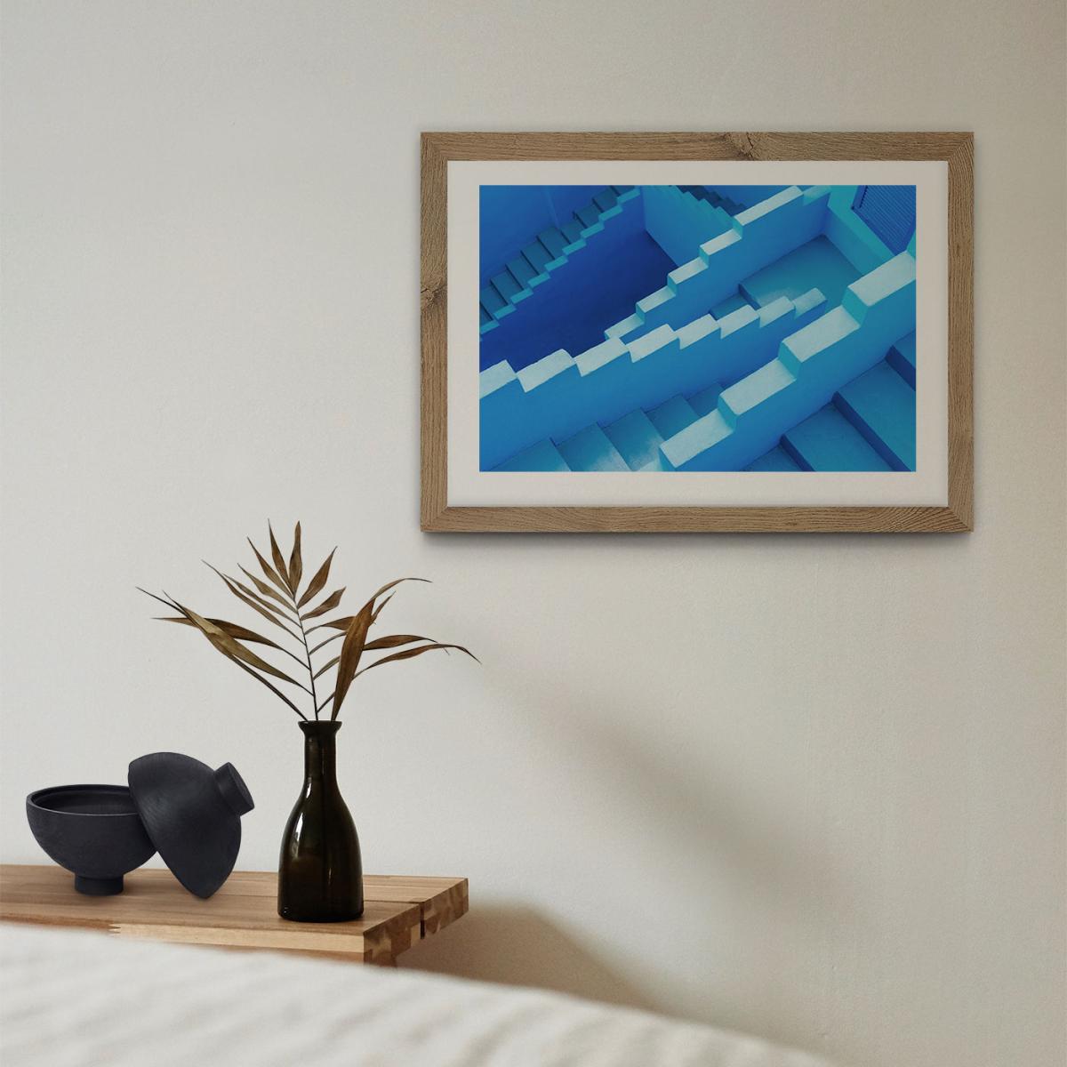 Blue Maze Art Print Oak Frame – image 6