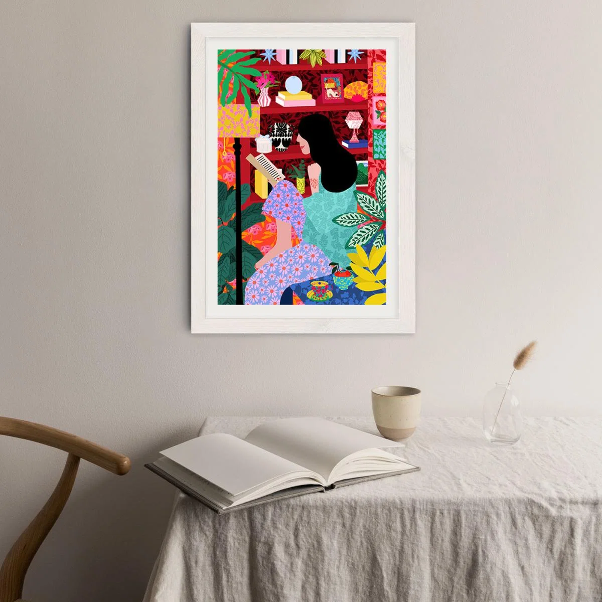 Girl Reading Her Favorite Book Art Print White Frame – image 2