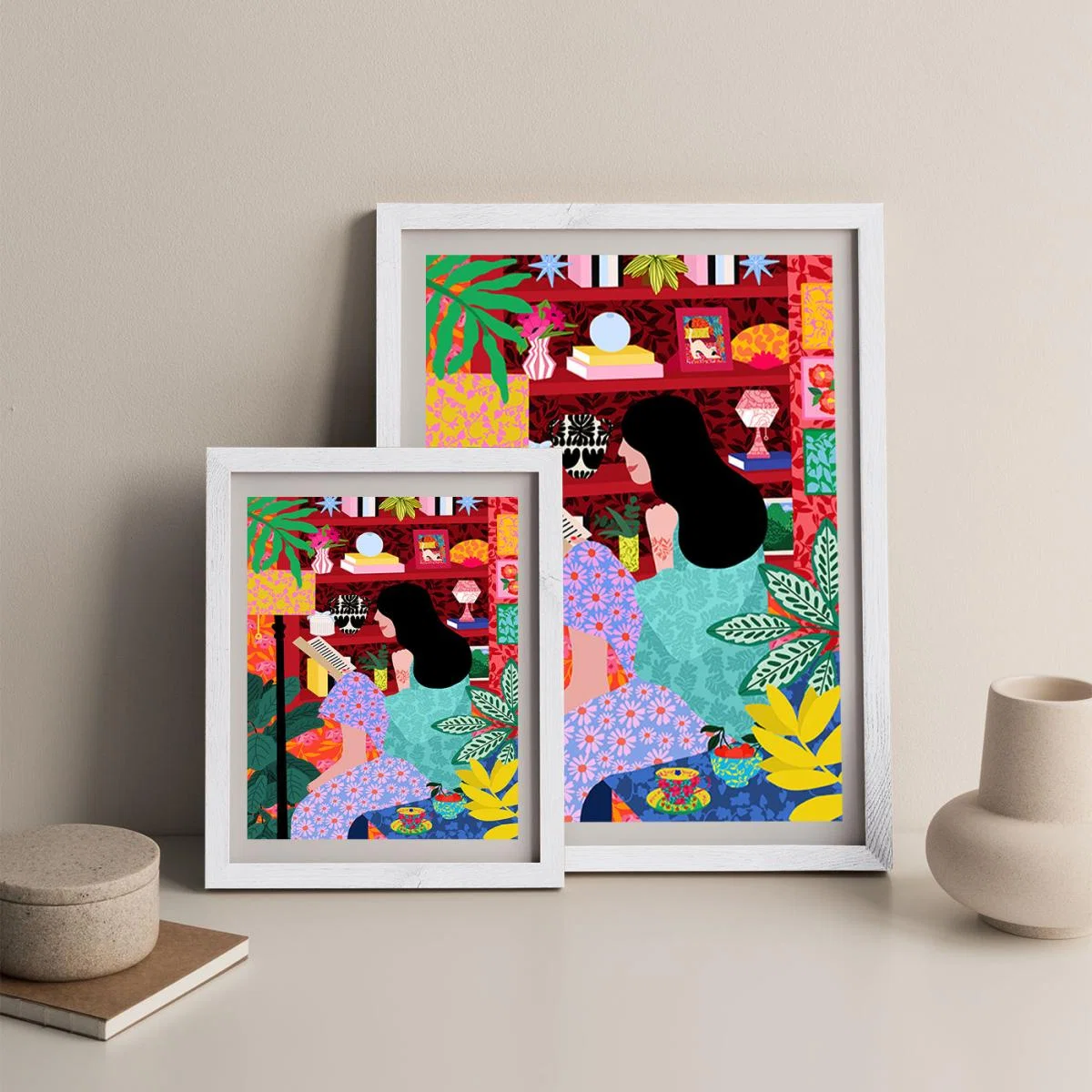 Girl Reading Her Favorite Book Art Print White Frame – image 11
