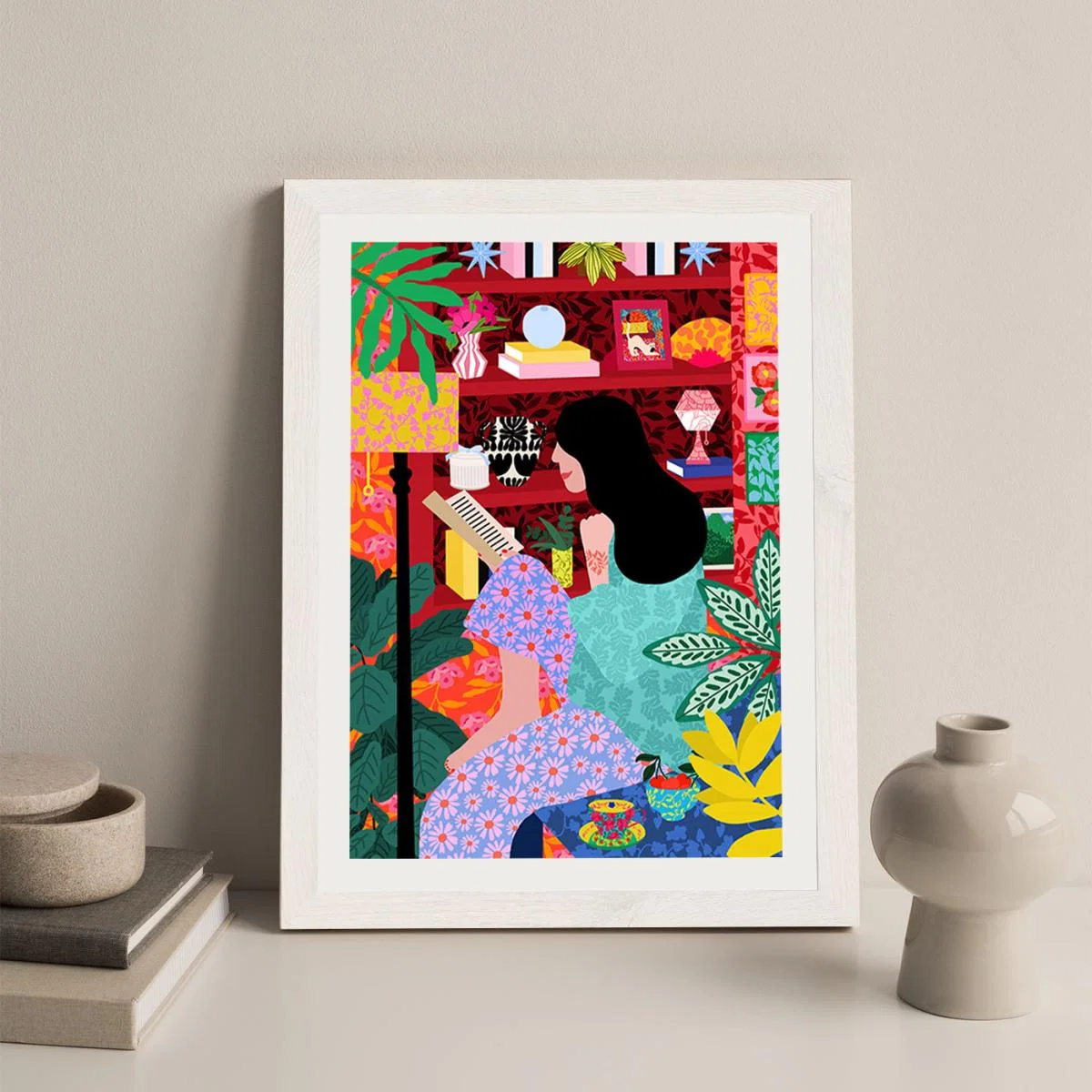 Girl Reading Her Favorite Book Art Print White Frame – image 4