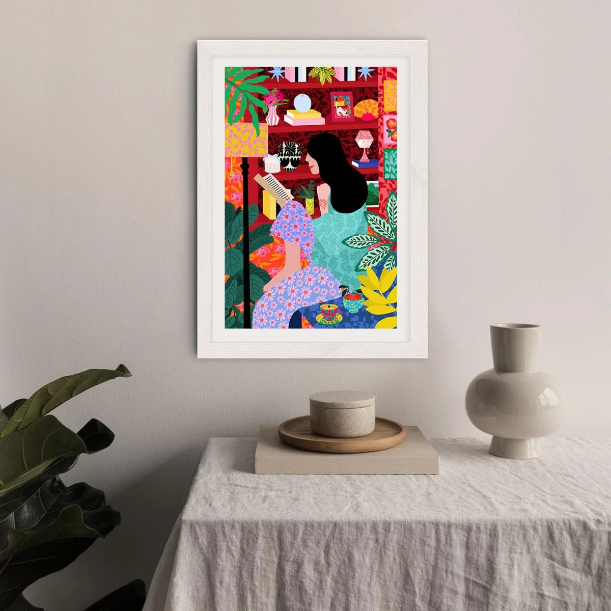 Girl Reading Her Favorite Book Art Print White Frame – image 6