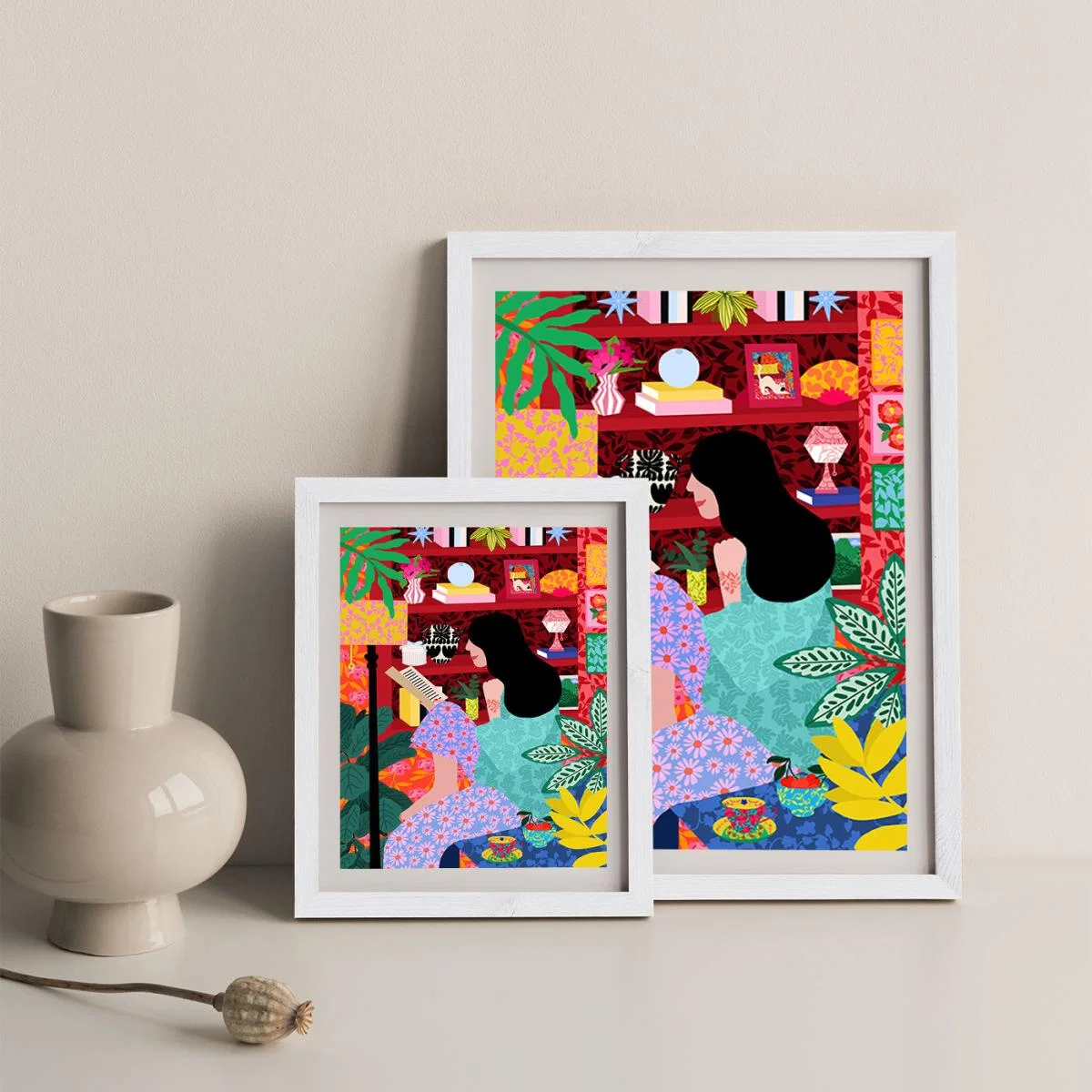 Girl Reading Her Favorite Book Art Print White Frame – image 9