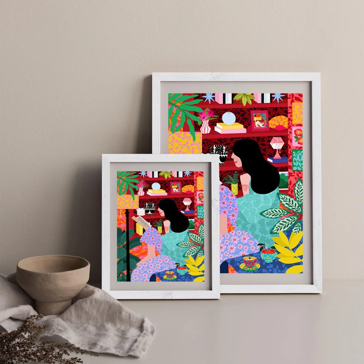 Girl Reading Her Favorite Book Art Print White Frame – image 10