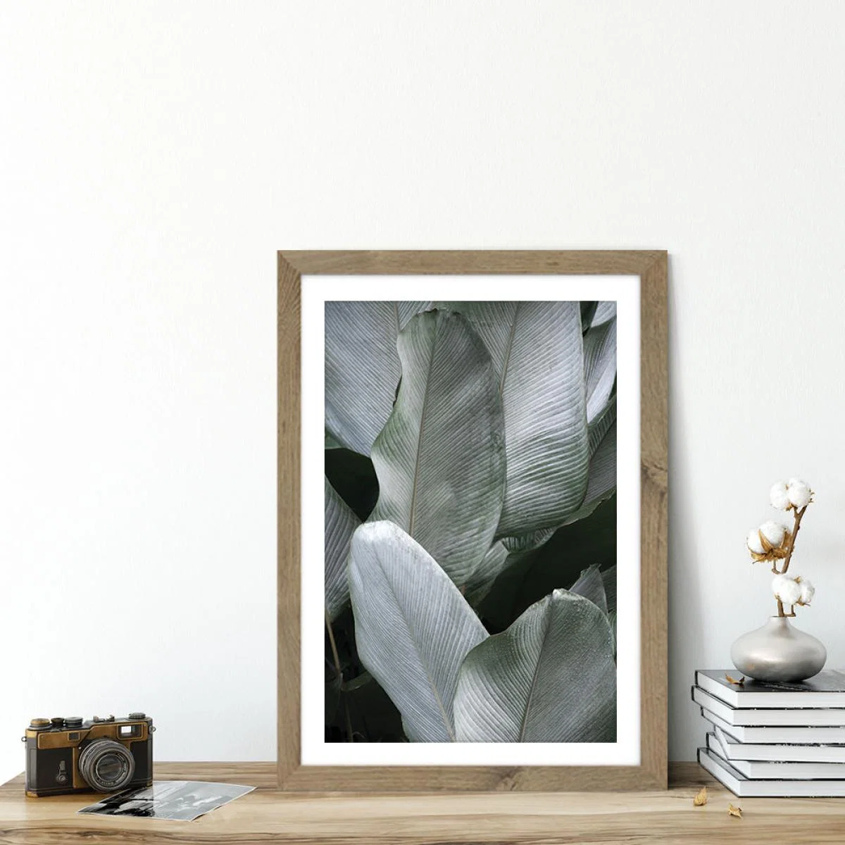 Tropical Silver Leaves Art Print Oak Frame – image 5