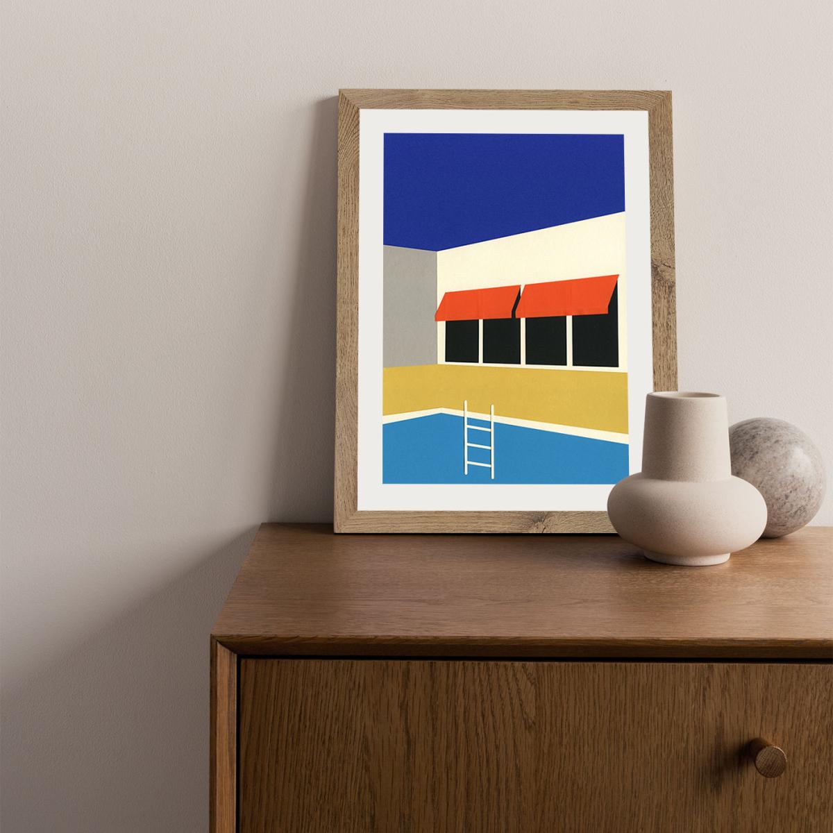 Palm Springs Pool House Scan Art Print Oak Frame – image 2
