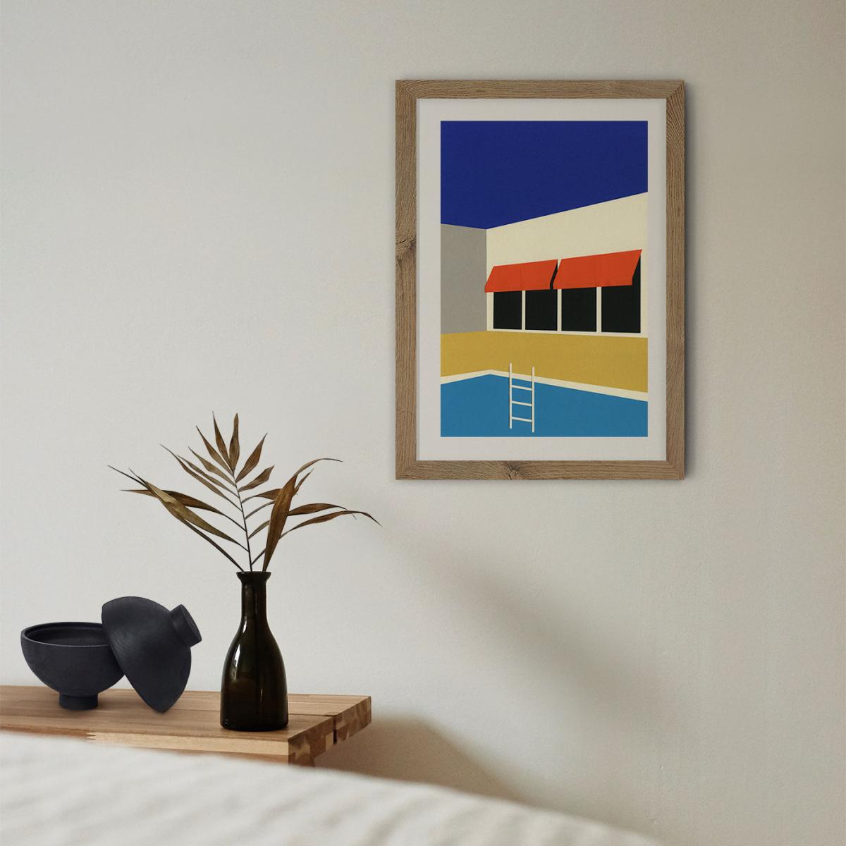 Palm Springs Pool House Scan Art Print Oak Frame – image 11
