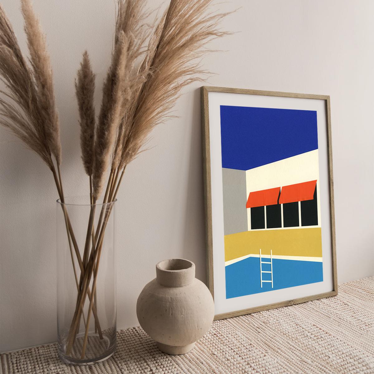 Palm Springs Pool House Scan Art Print Oak Frame – image 3