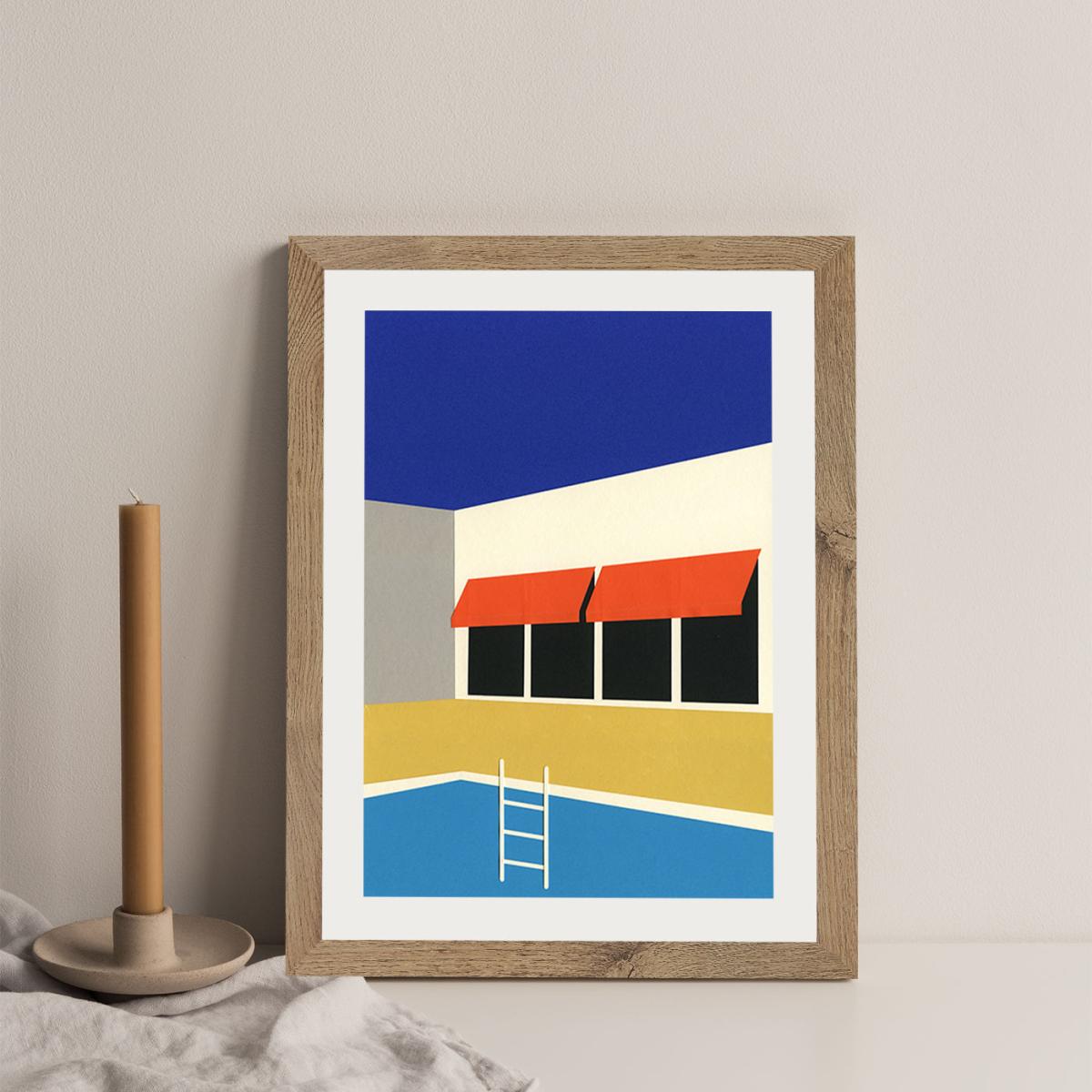 Palm Springs Pool House Scan Art Print Oak Frame – image 4