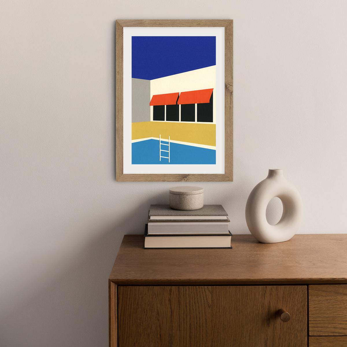 Palm Springs Pool House Scan Art Print Oak Frame – image 5