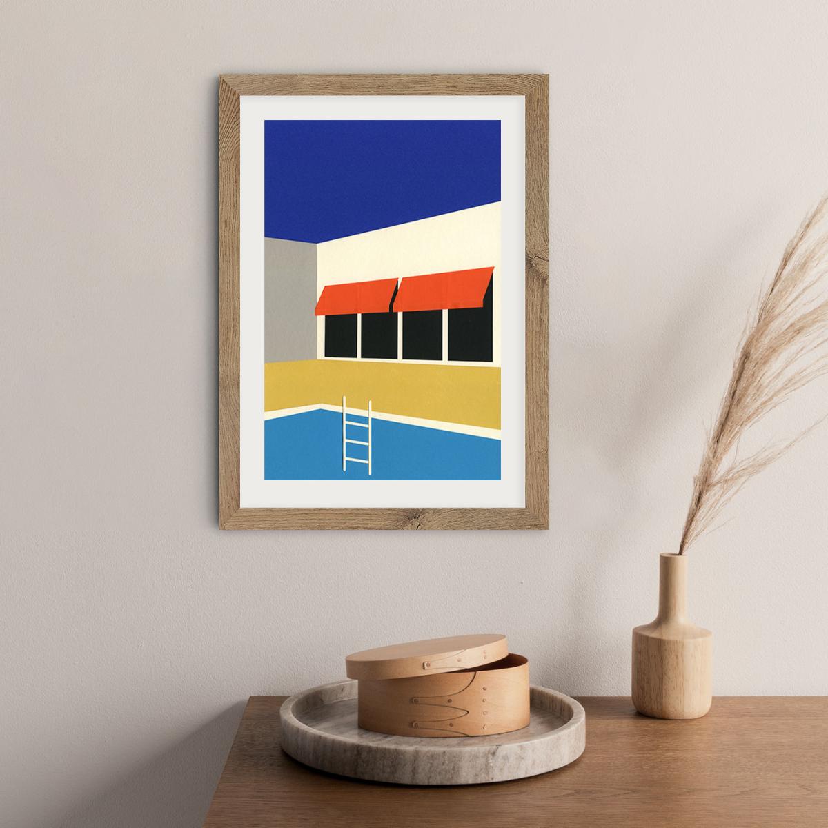 Palm Springs Pool House Scan Art Print Oak Frame – image 6