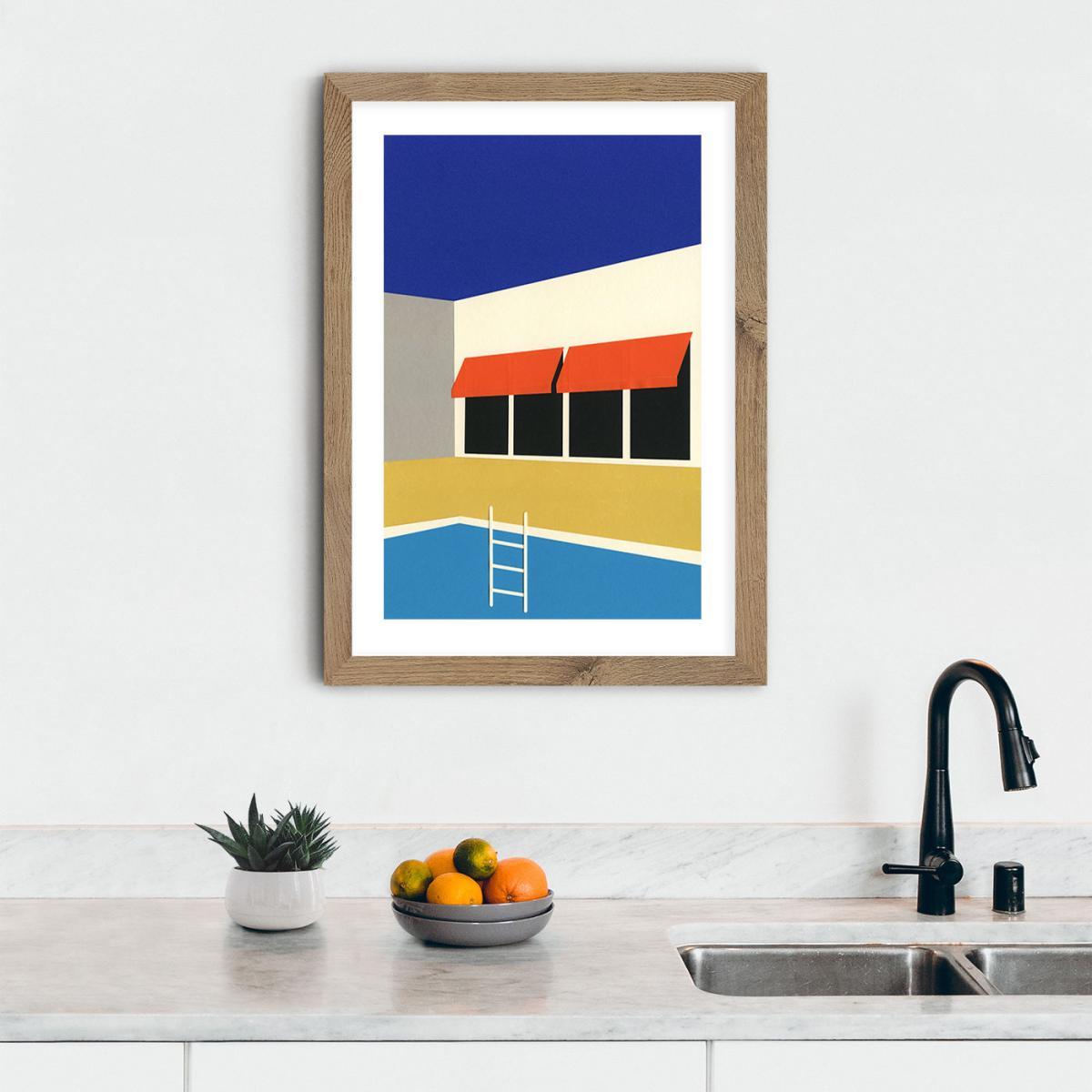Palm Springs Pool House Scan Art Print Oak Frame – image 7
