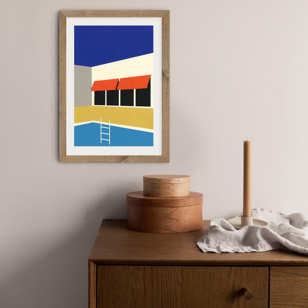 Palm Springs Pool House Scan Art Print Oak Frame – image 8