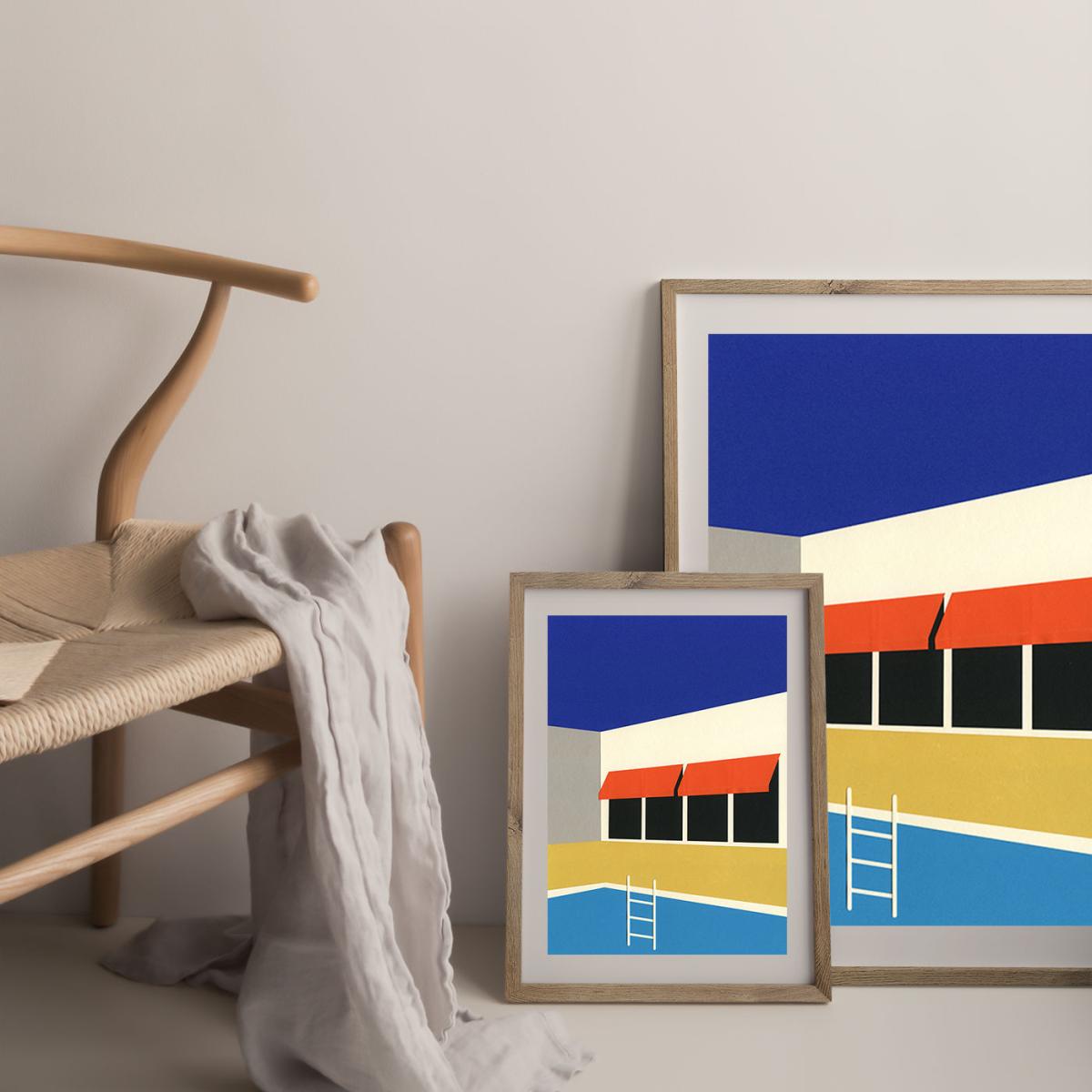 Palm Springs Pool House Scan Art Print Oak Frame – image 9