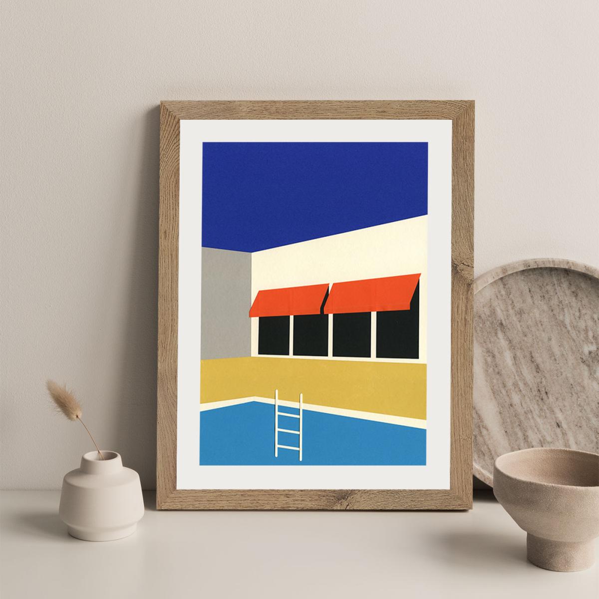 Palm Springs Pool House Scan Art Print Oak Frame – image 10
