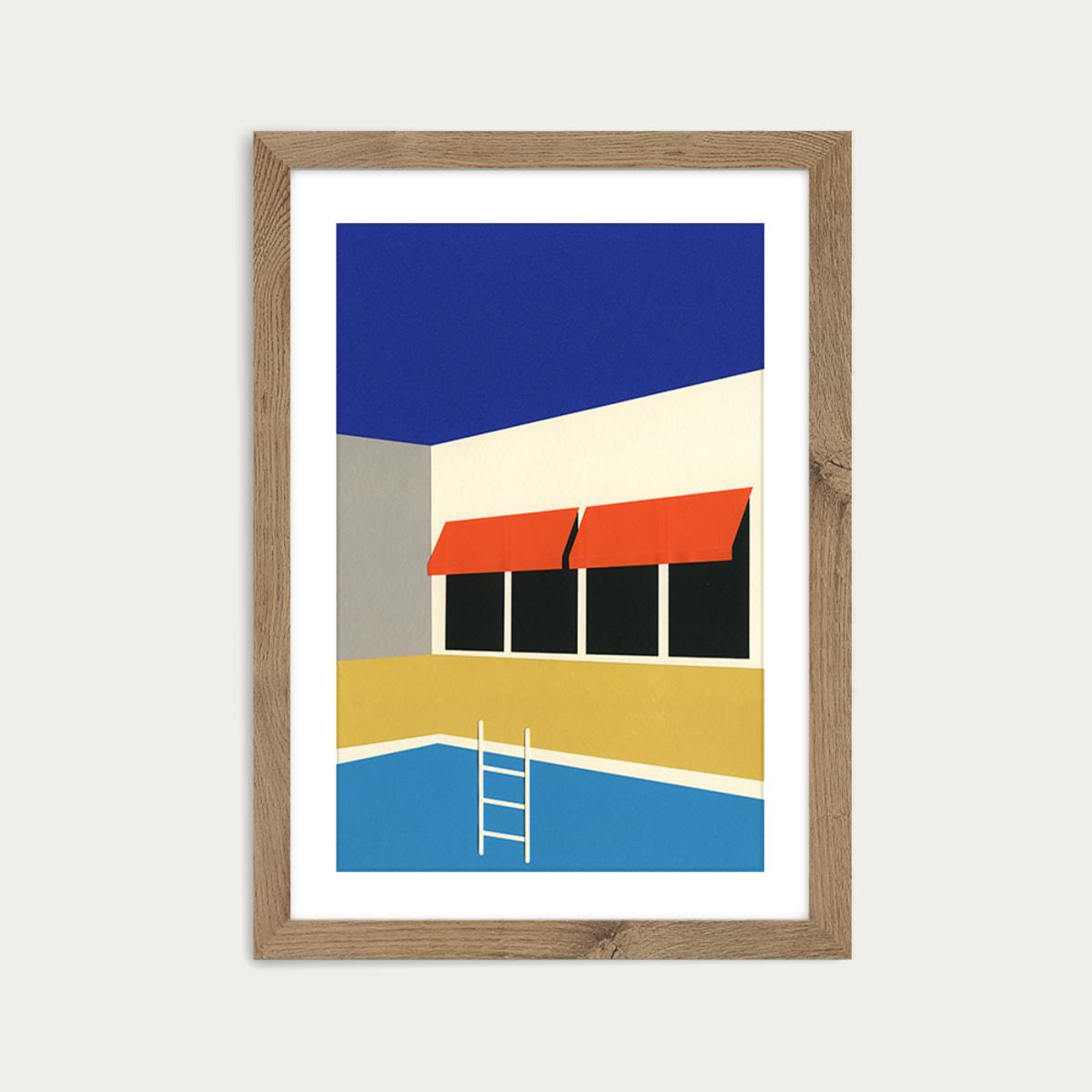 Palm Springs Pool House Scan Art Print Oak Frame – image 1