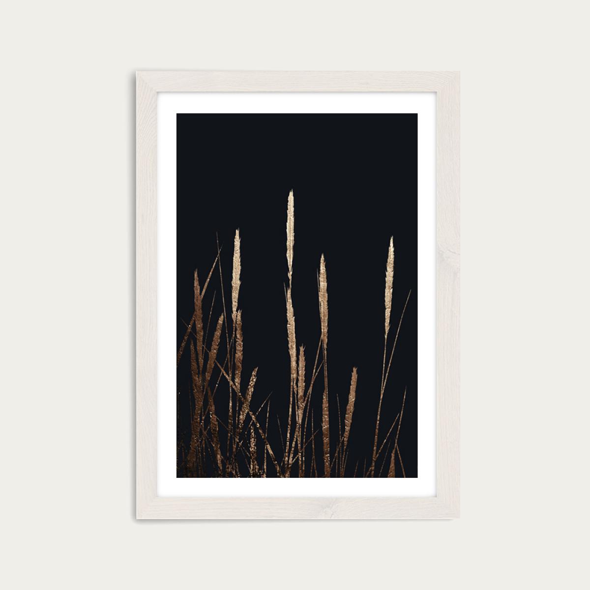 Golden Fields In The Dark Art Print White Frame