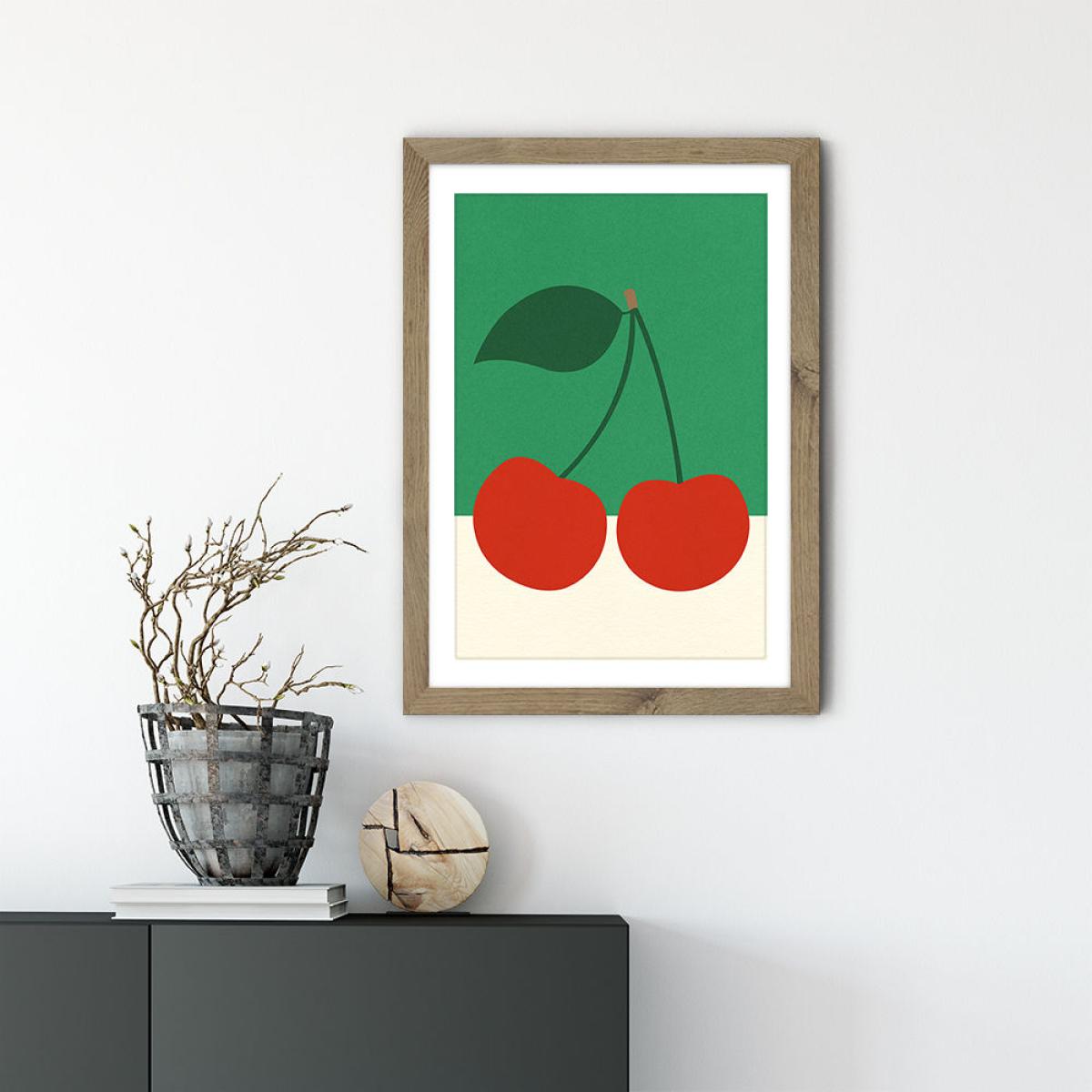 Cherries Art Print Oak Frame – image 2
