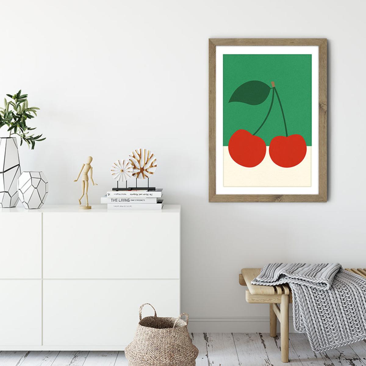 Cherries Art Print Oak Frame – image 3