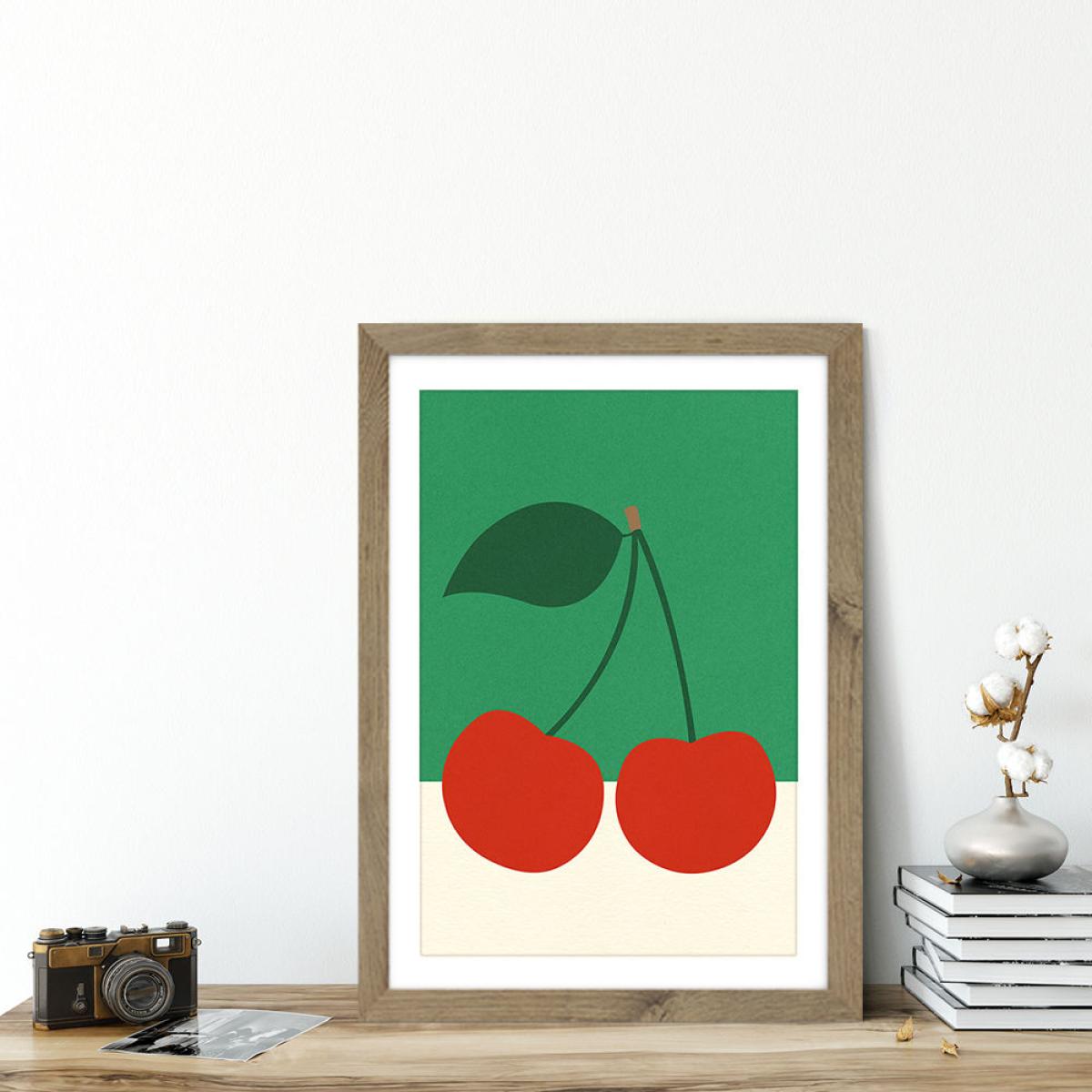 Cherries Art Print Oak Frame – image 5