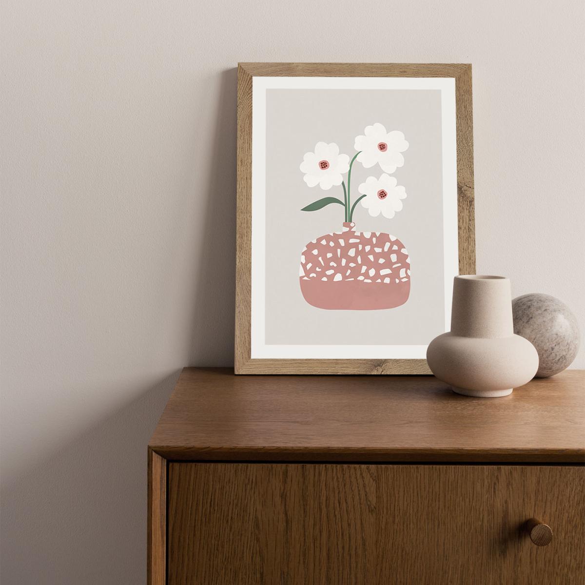 Terrazzo & Flowers Art Print Oak Frame – image 2