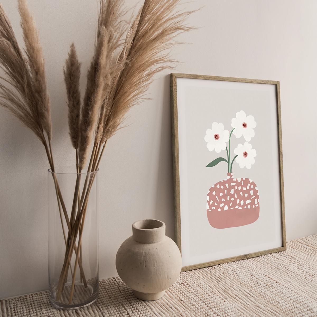 Terrazzo & Flowers Art Print Oak Frame – image 3