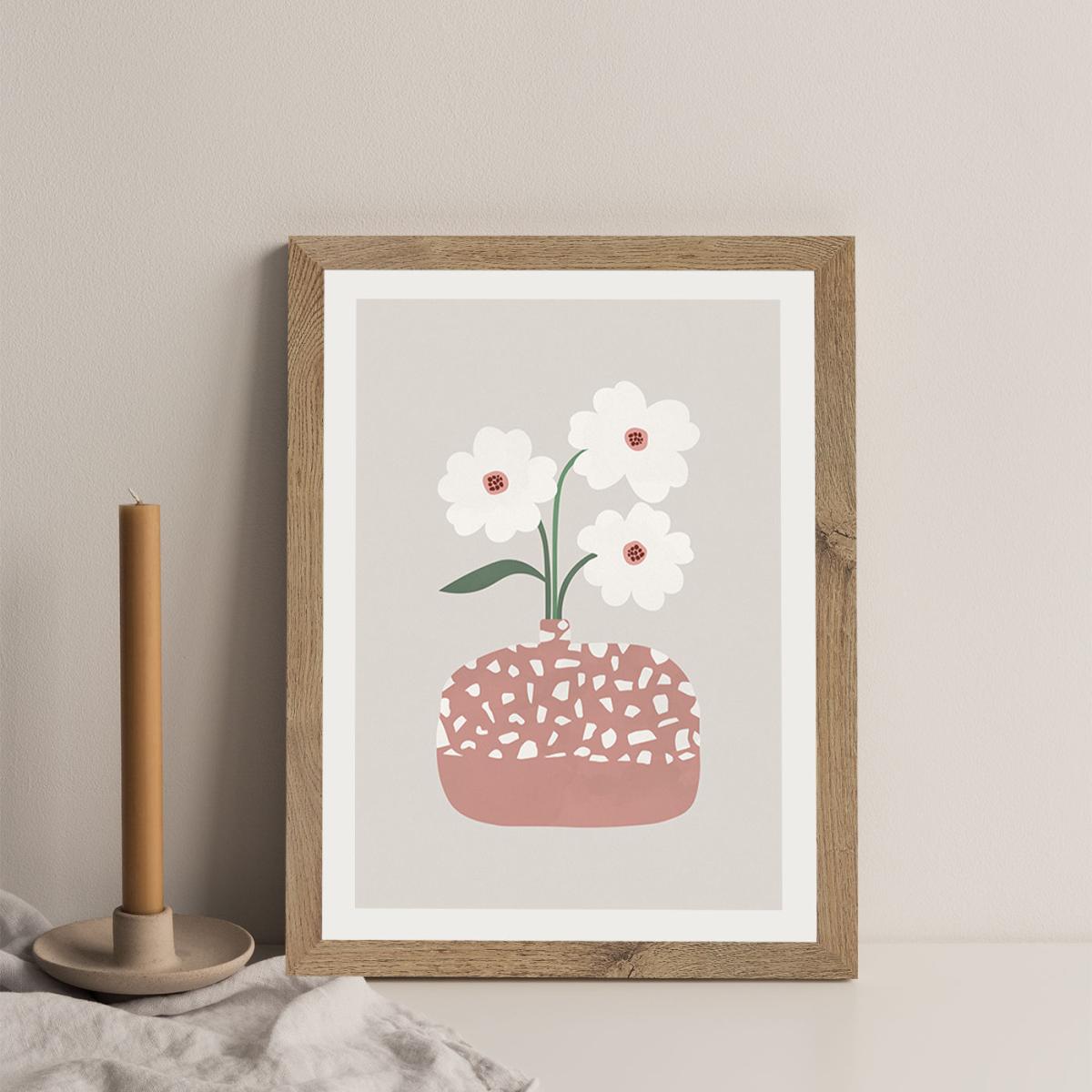 Terrazzo & Flowers Art Print Oak Frame – image 4