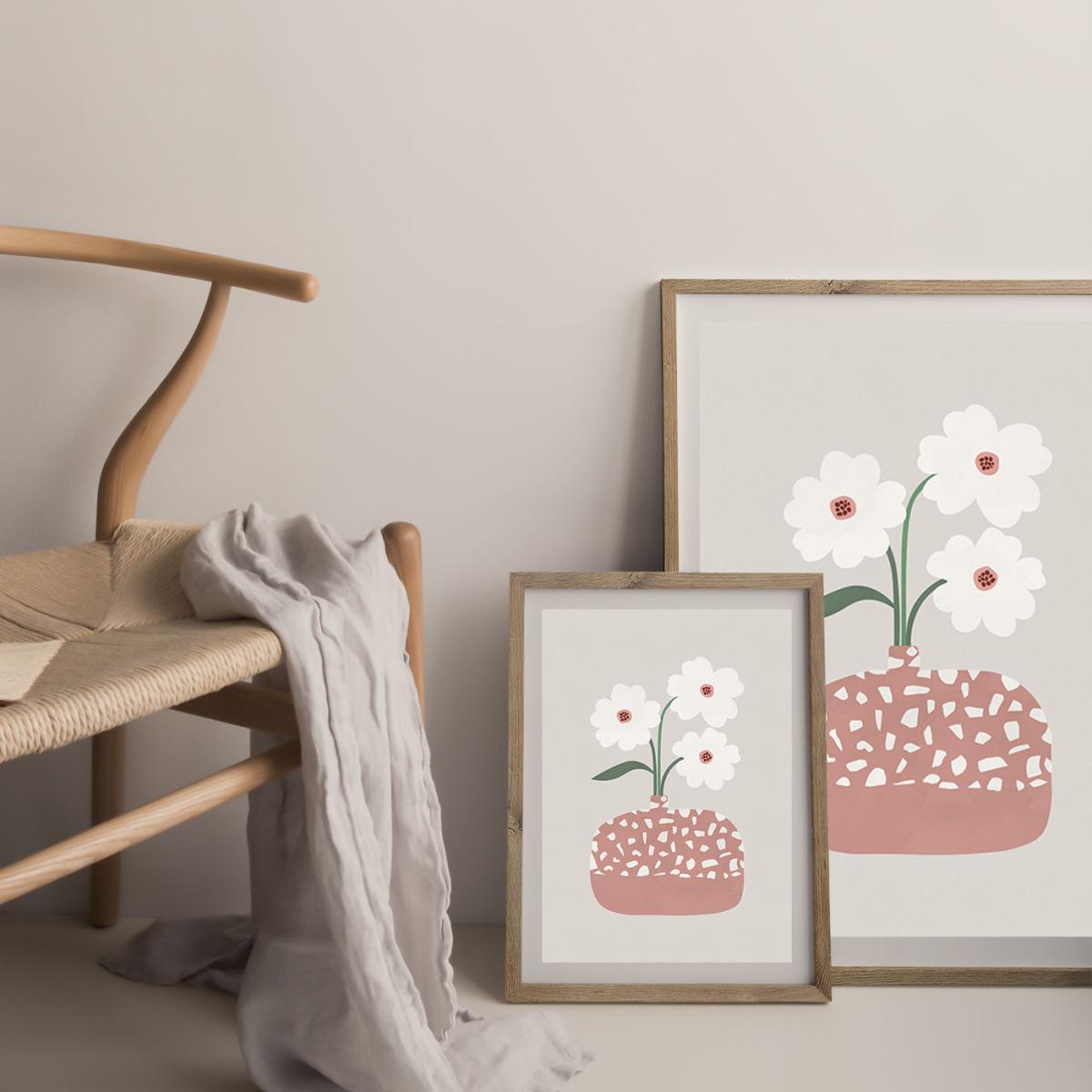 Terrazzo & Flowers Art Print Oak Frame – image 8