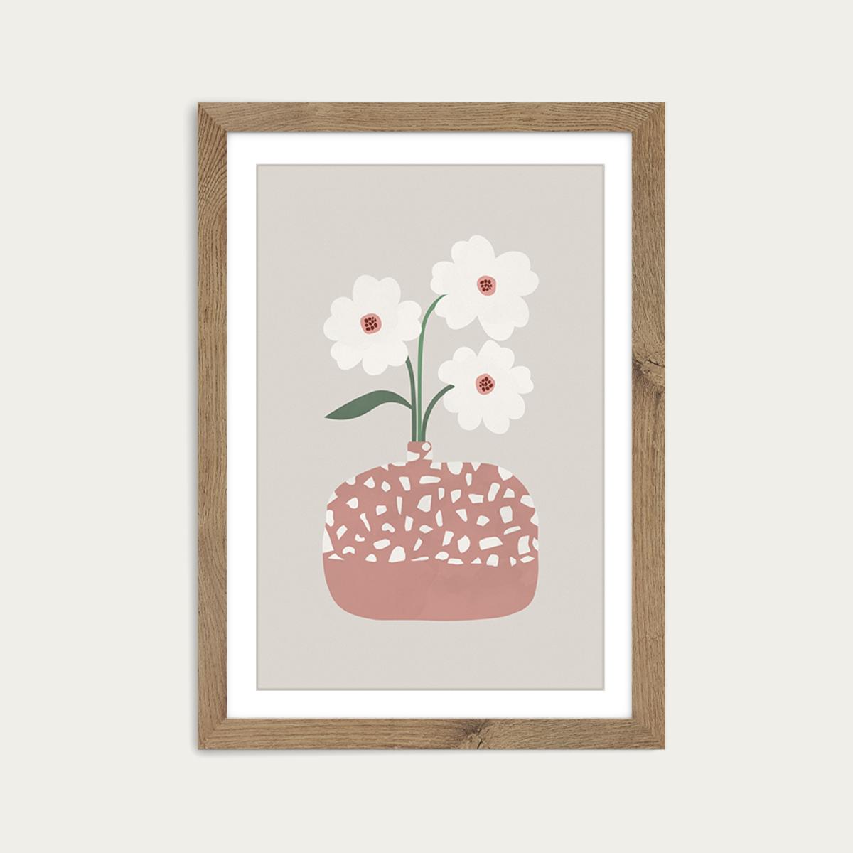 Terrazzo & Flowers Art Print Oak Frame – image 1