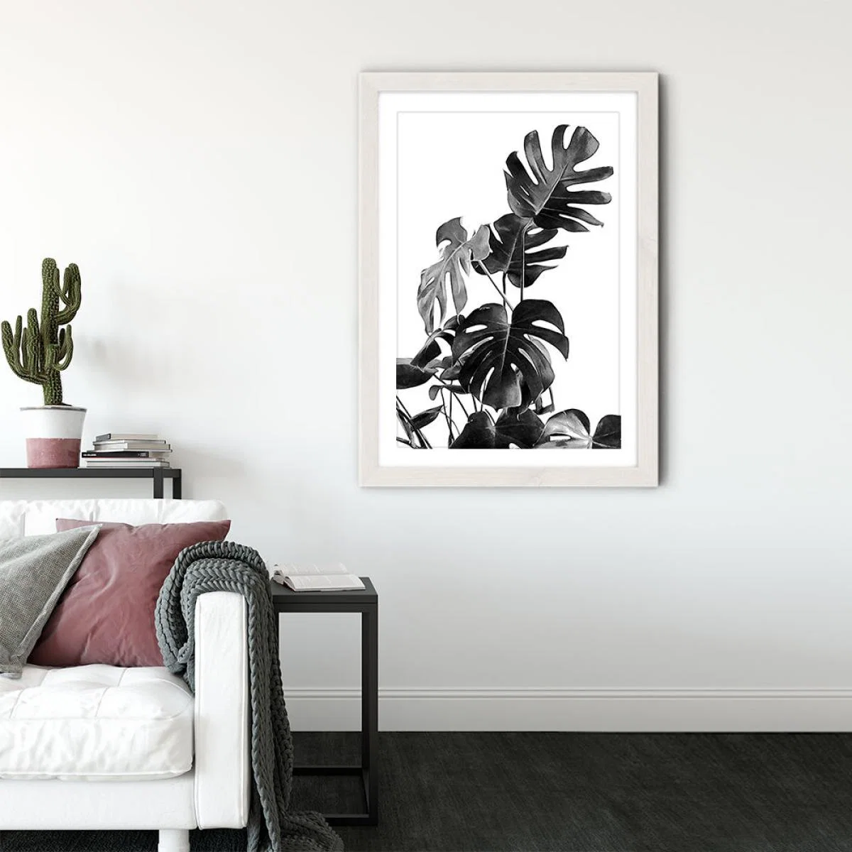 Monstera Black and White 9 Art Print White Frame – image 3