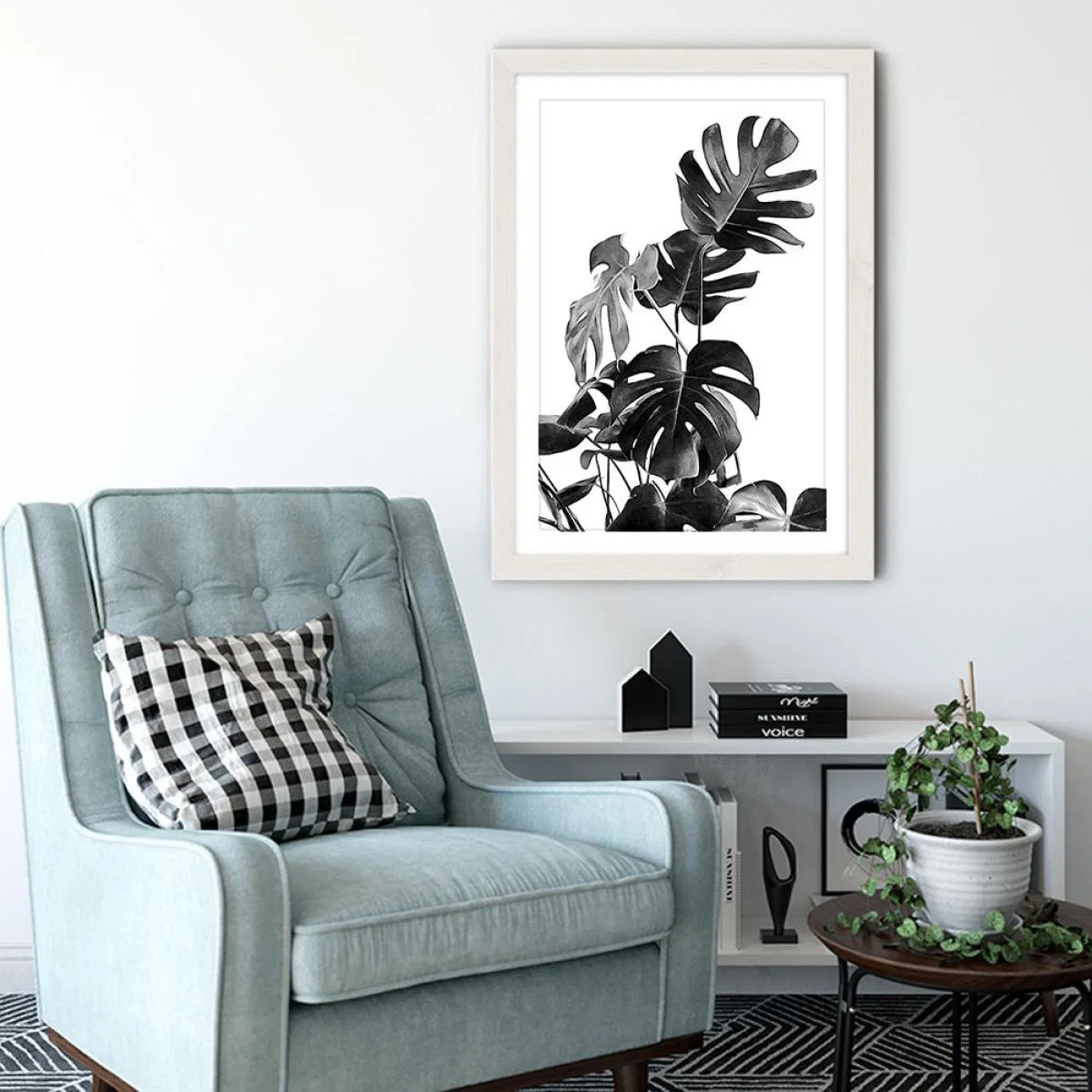 Monstera Black and White 9 Art Print White Frame – image 4