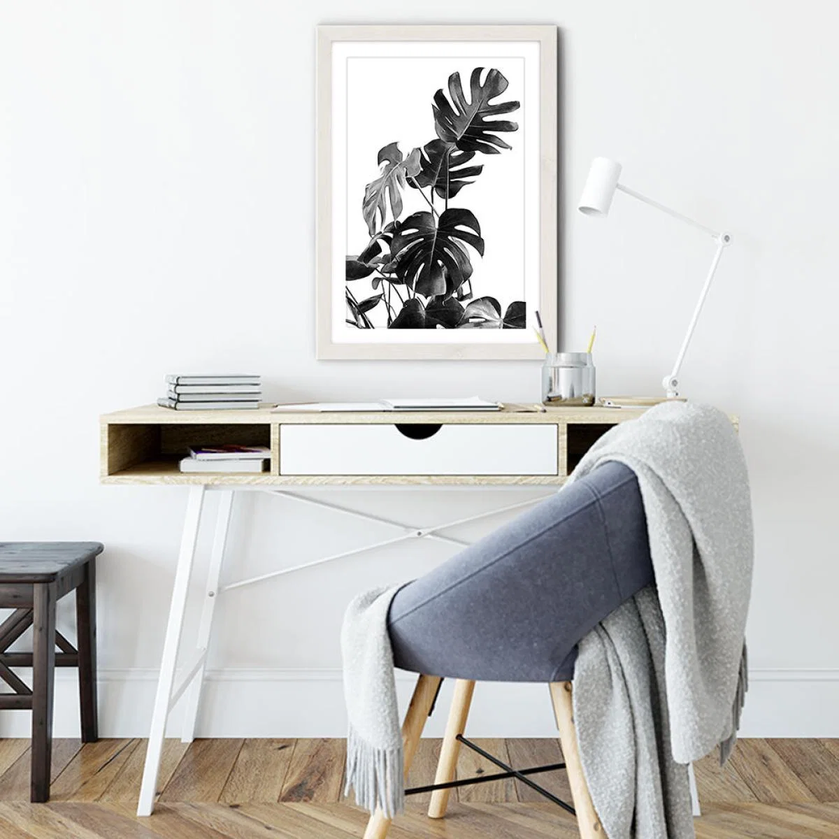 Monstera Black and White 9 Art Print White Frame – image 5