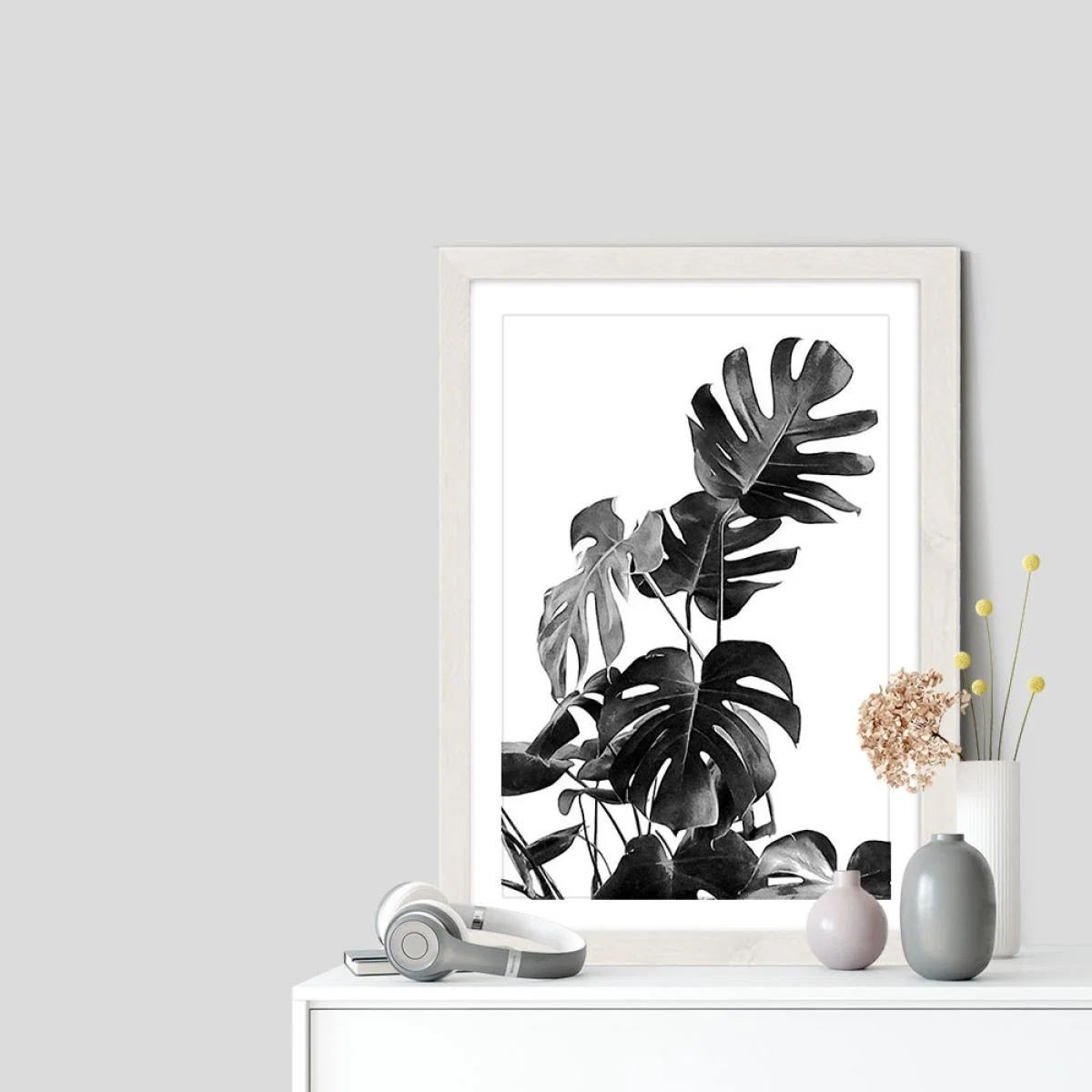 Monstera Black and White 9 Art Print White Frame – image 7