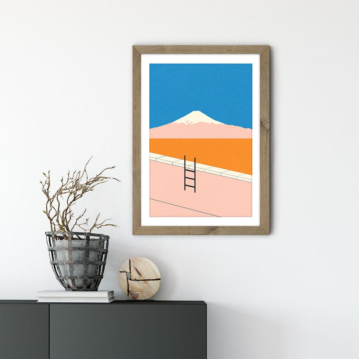Fuji Pool Art Print Oak Frame – image 2