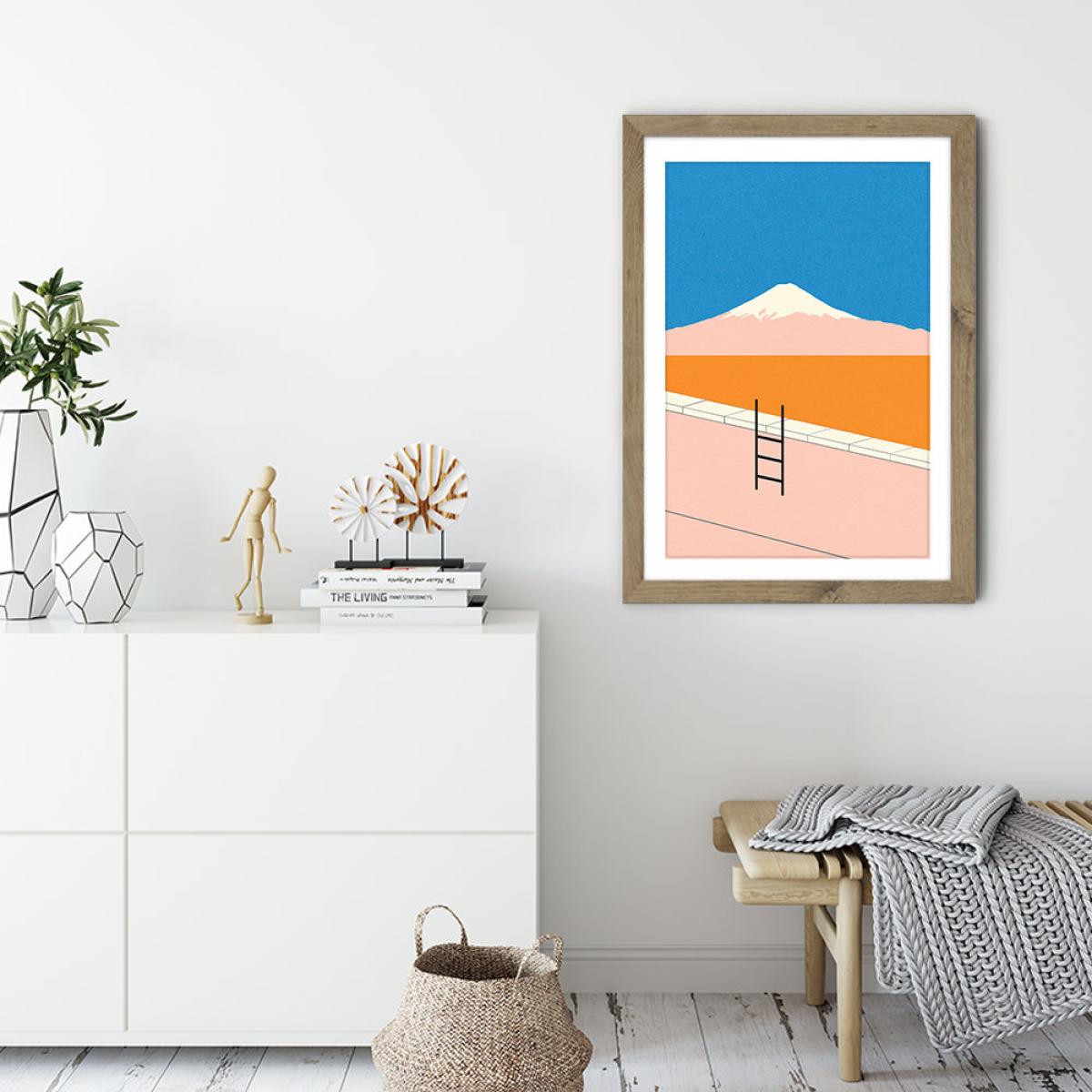 Fuji Pool Art Print Oak Frame – image 3