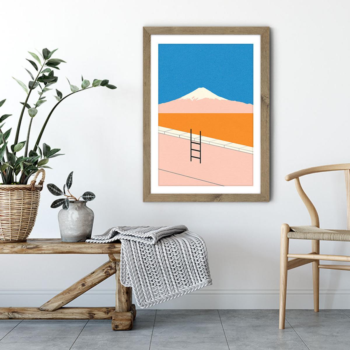 Fuji Pool Art Print Oak Frame – image 4