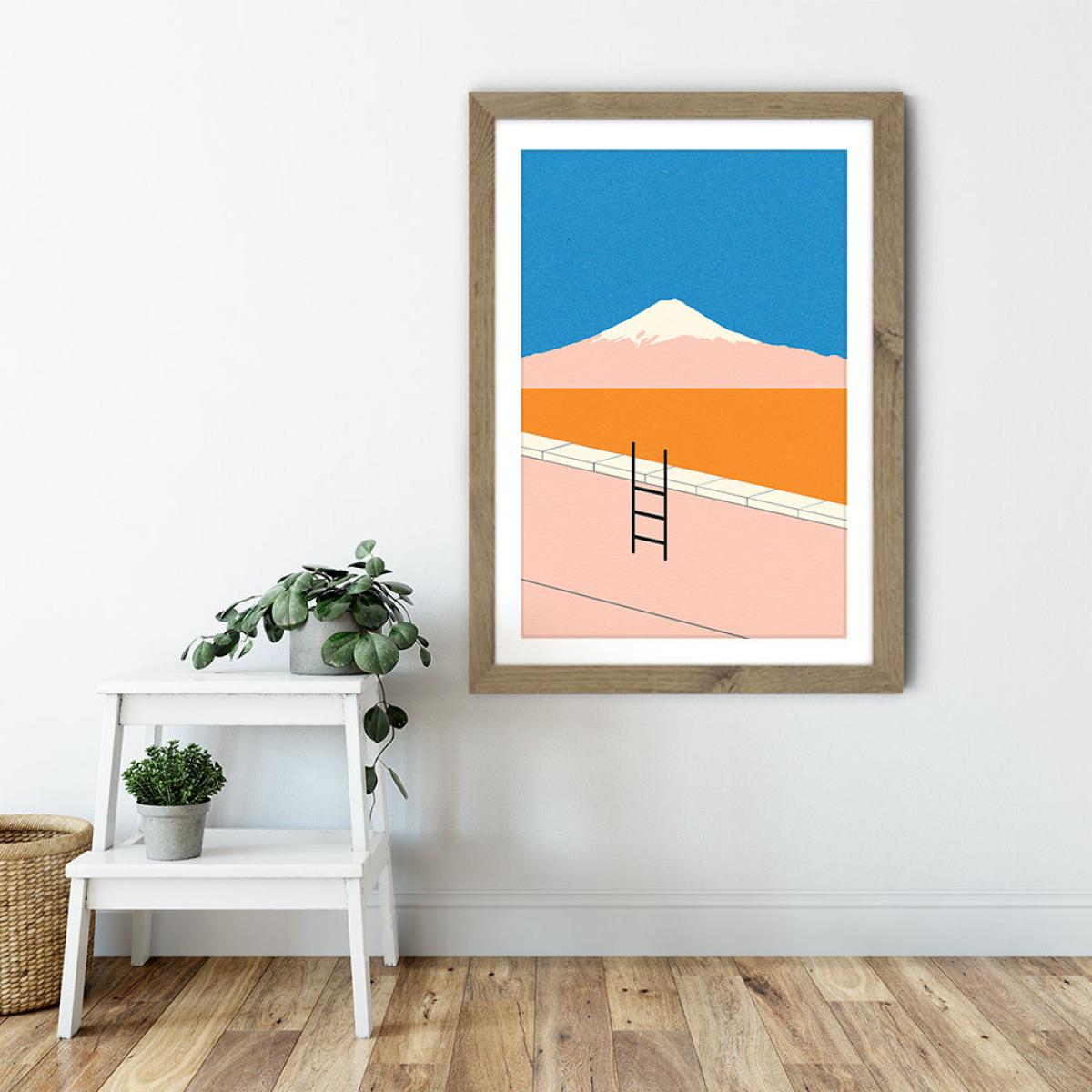 Fuji Pool Art Print Oak Frame – image 5
