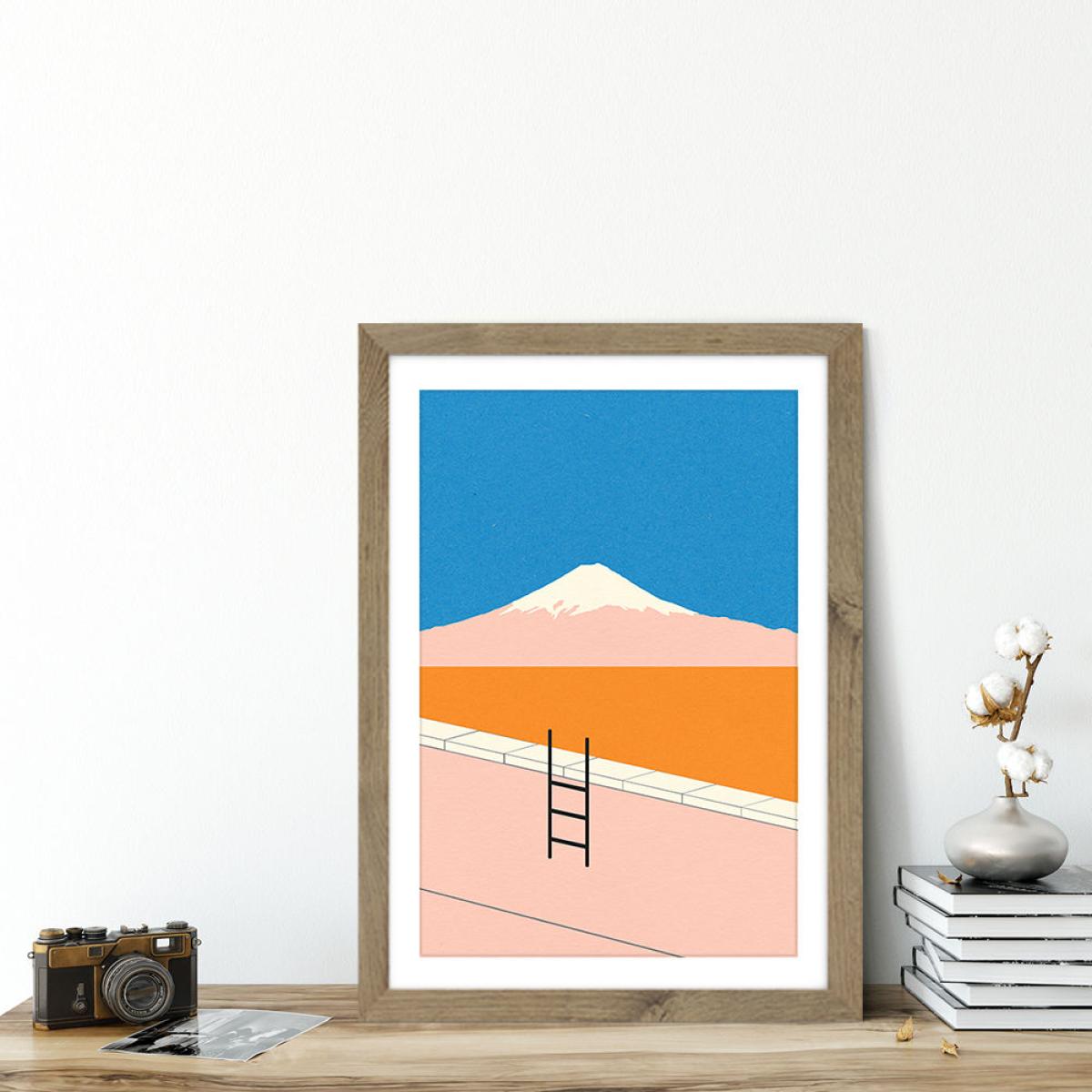 Fuji Pool Art Print Oak Frame – image 6
