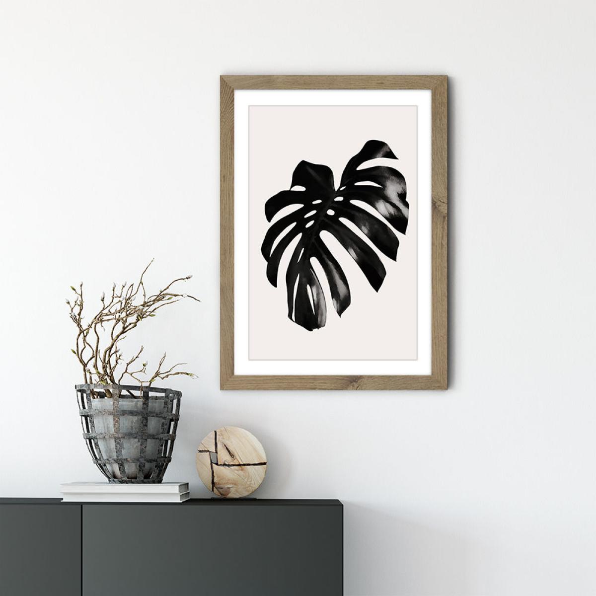 Black Leaf No.3 Art Print Oak Frame – image 2