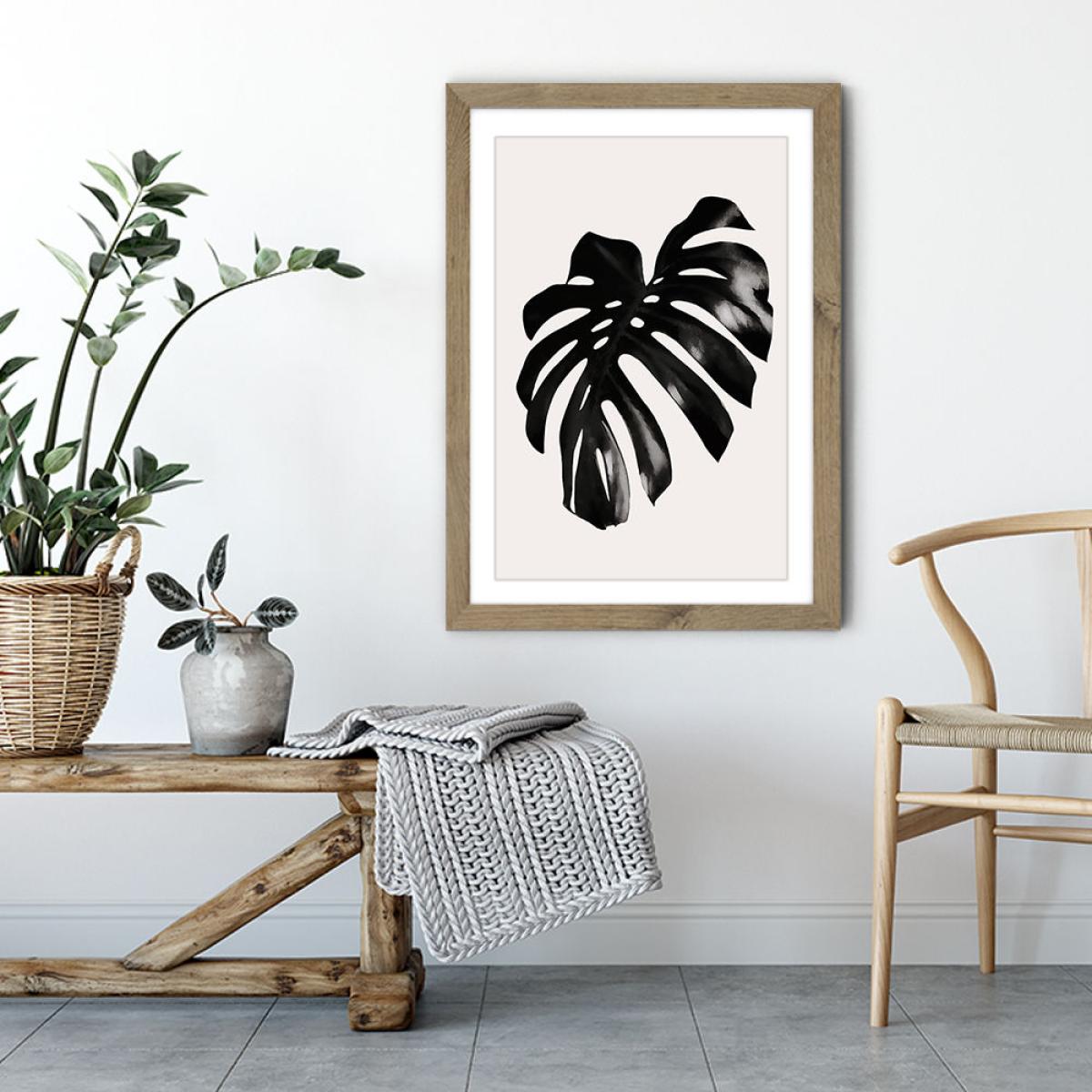 Black Leaf No.3 Art Print Oak Frame – image 3