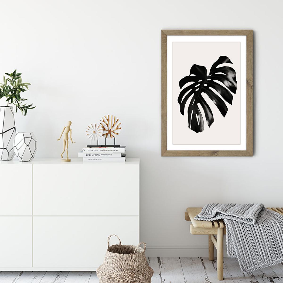 Black Leaf No.3 Art Print Oak Frame – image 4